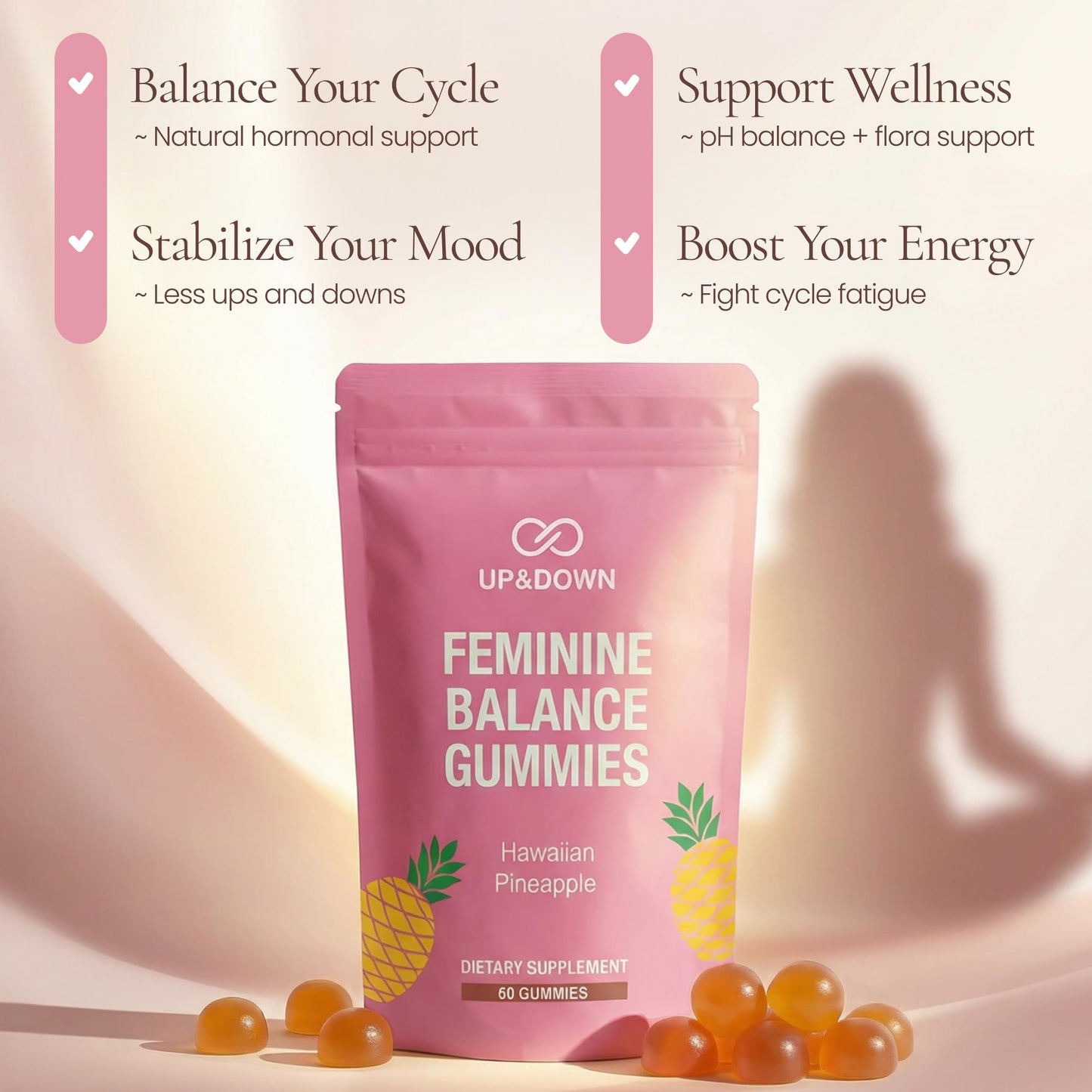 Up&Down Supplements Feminine Balance Gummies 60 Count
