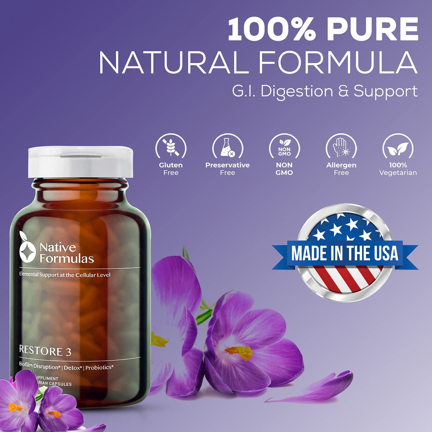 Native Formulas Restore 3 Proteolytic Enzyme & Spore Probiotic Blend, 60 Capsules