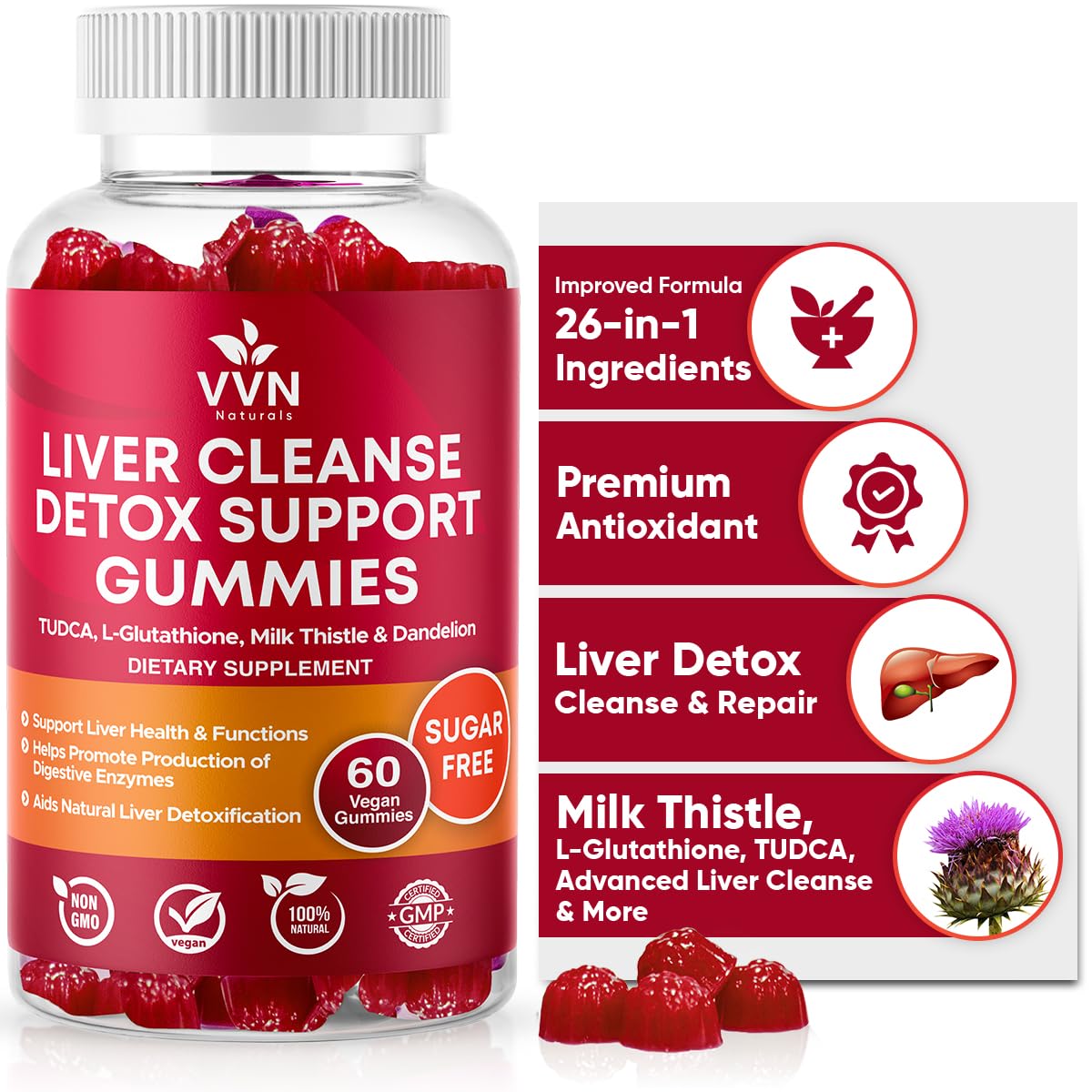 VitaVida Liver Cleanse Detox & Repair Support Supplement Gummy 60 Count