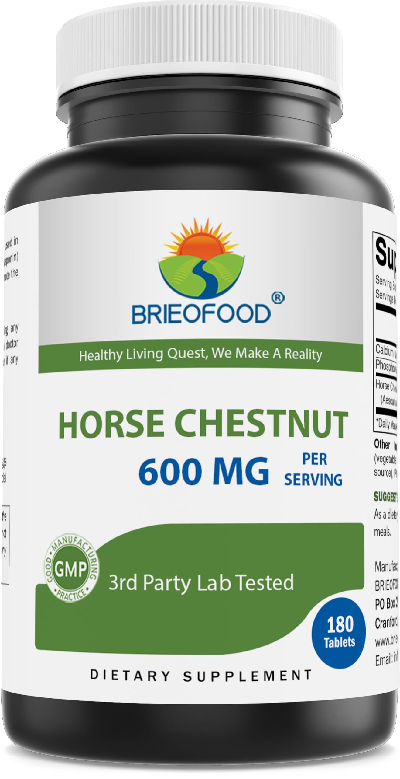 Brieofood Horse Chestnut Extract 600 mg per Serving 180 Tablets