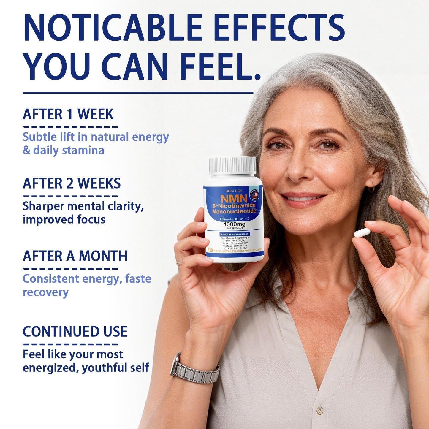 SEAFLEX NMN 1000mg Per Serving, 10-in-1 with Nicotinamide Mononucleotide, Resveratrol, CoQ10, Quercetin & Glutathione, NAD+ Precursor Stabilized NMN Supplements 1000mg, 120 Veggie Capsules