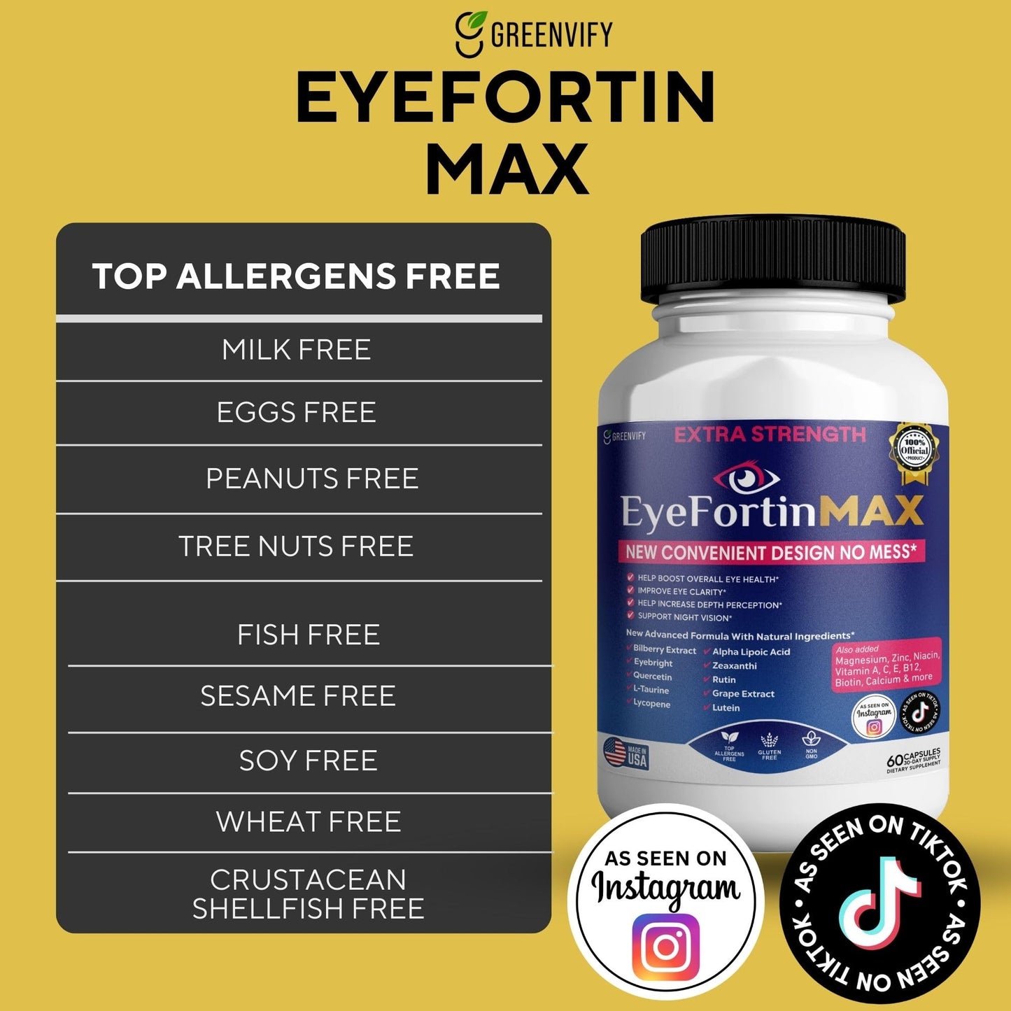GREENVIFY EyeFortin MAX Eye Health Supplement Capsules, 60 Capsules