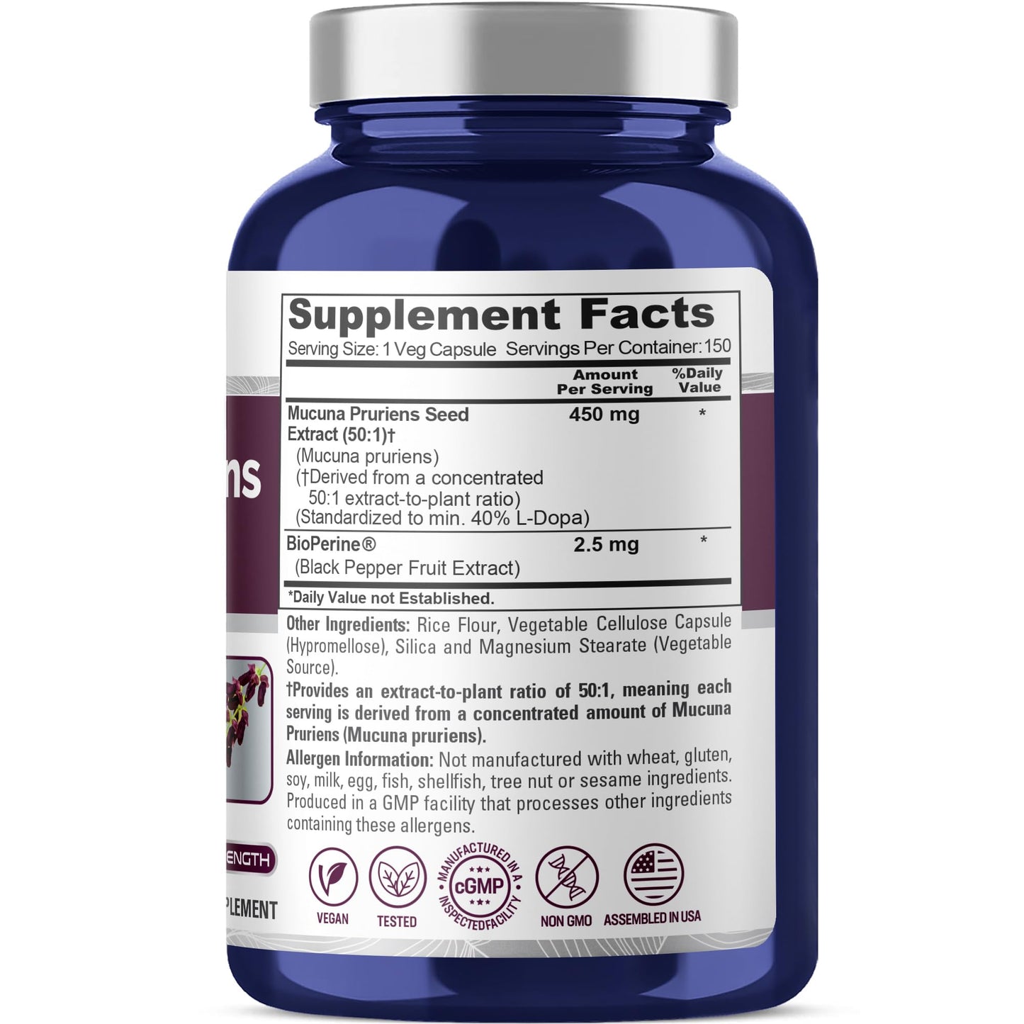 NusaPure Mucuna Pruriens 450mg Capsules, 150 Count