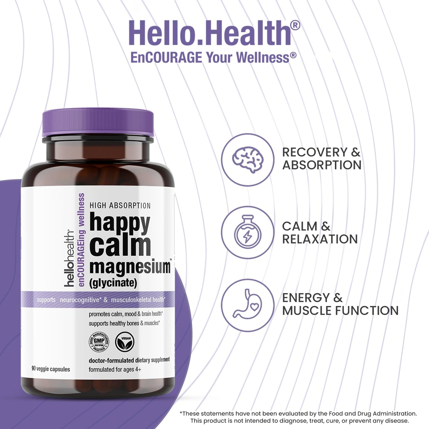 Hello Health Magnesium Glycinate 400mg Capsules, 180 Count