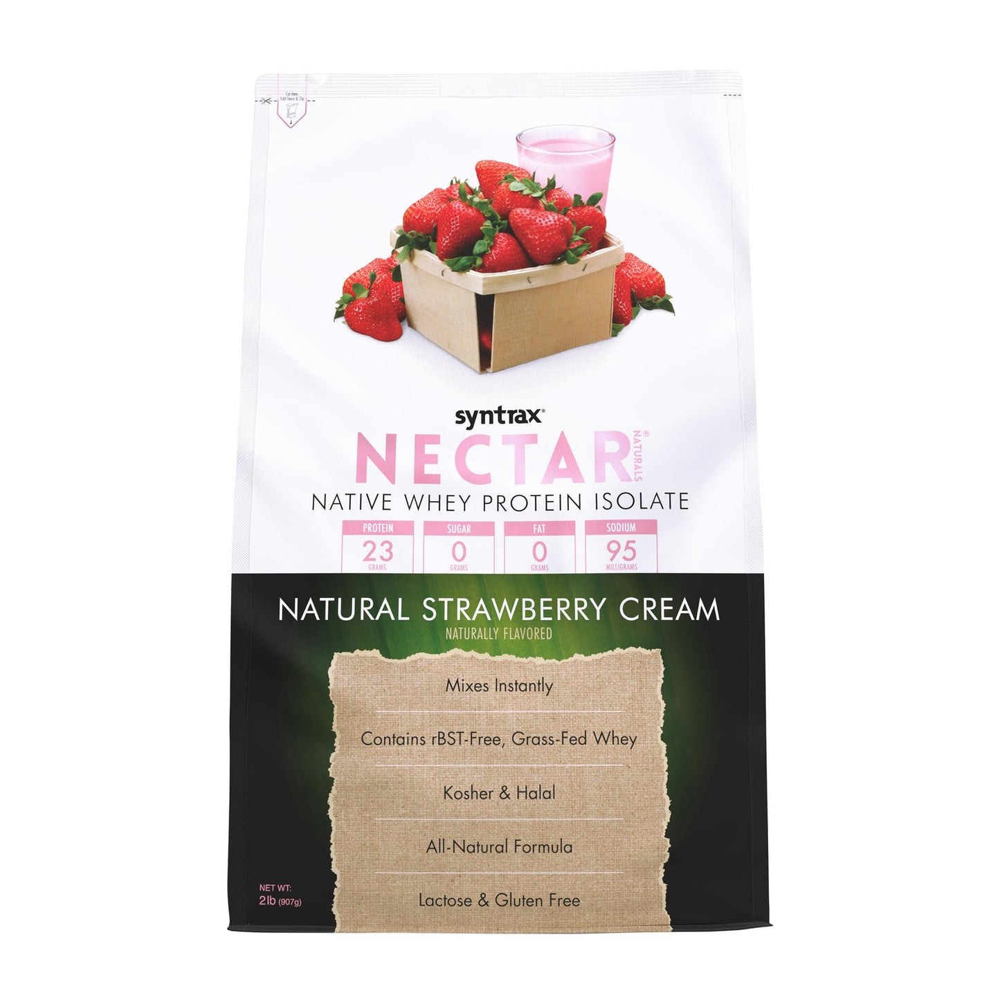 Syntrax Nectar Naturals All Natural Whey Protein Isolate Powder, Natural Strawberry Cream, 2 lb, 32 Servings