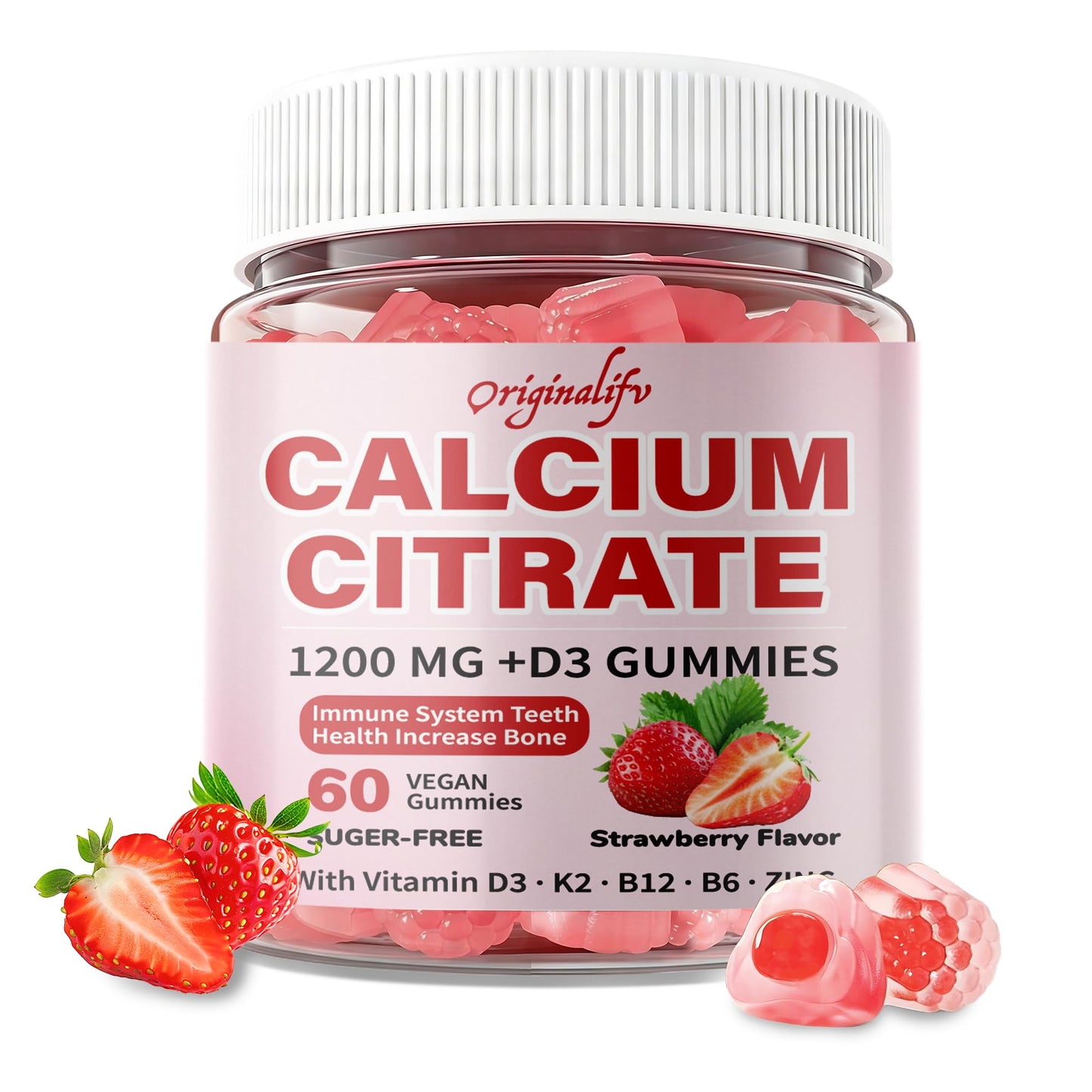 originalifv 6-in-1 Calcium Gummies 1200 mg with Vitamin D3, K2, 60 Gummies