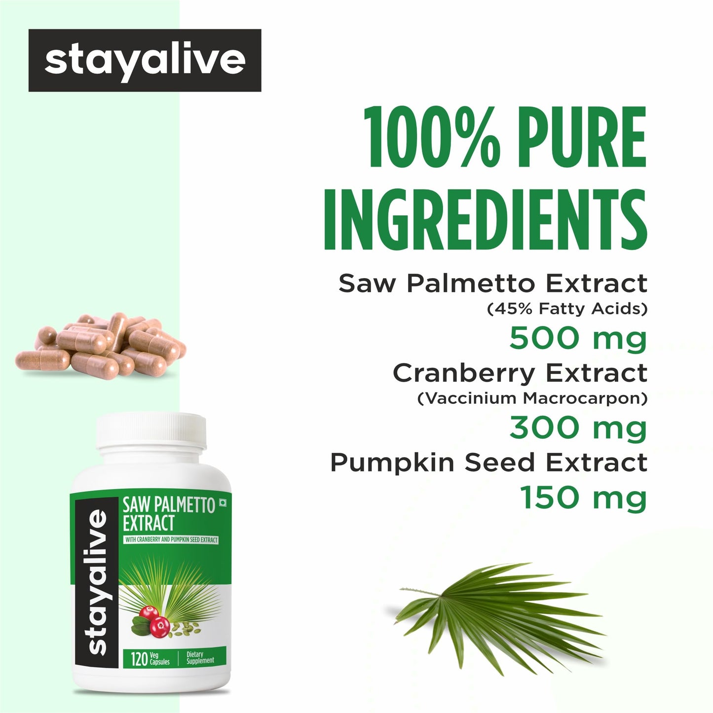 STAY ALIVE Saw Palmetto Extract Capsules, 120 Capsules