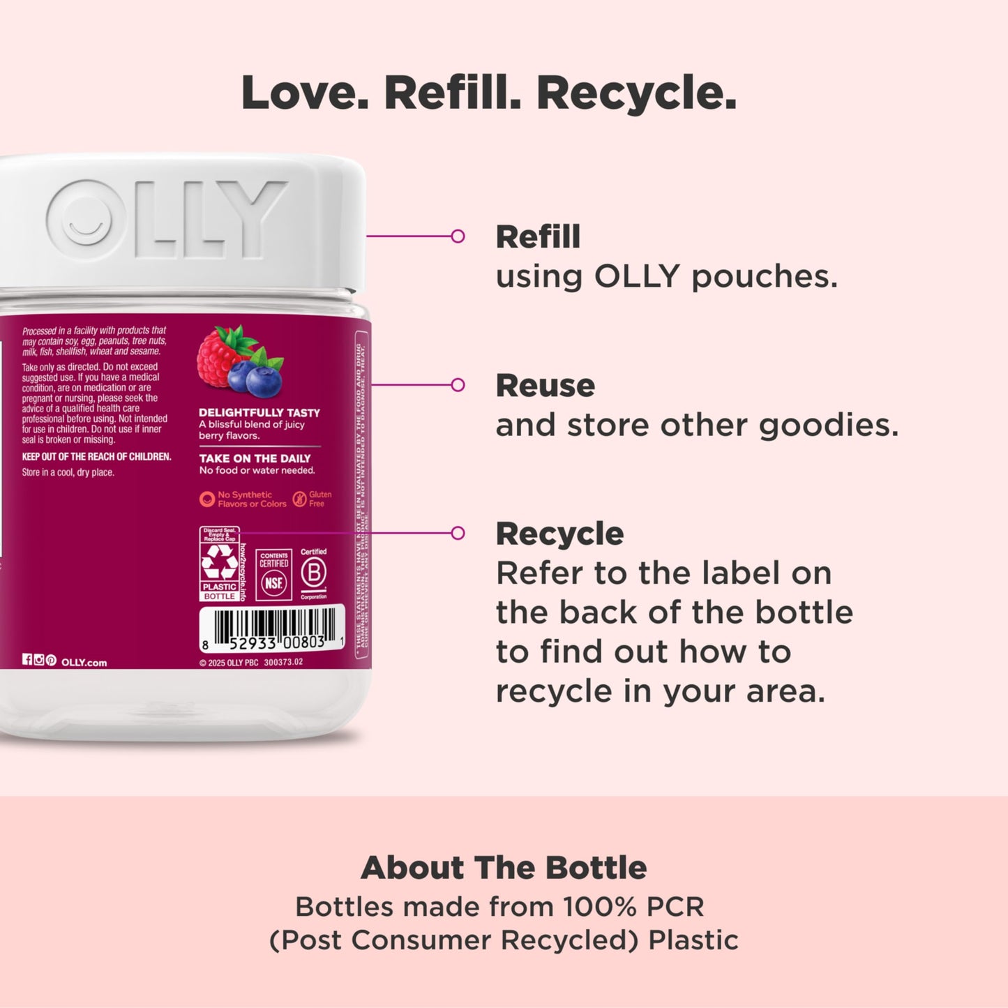 OLLY Women's Multivitamin Gummy, Women's Overall Wellness,* Vitamins A, C, D, E, Biotin, Folic Acid, Adult Chewable Supplement, Berry Flavored, 65 Day Supply - 130 Count