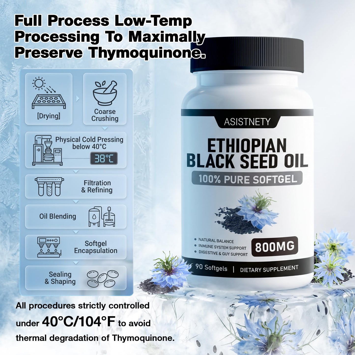 ASISTNETY Ethiopian Black Seed Oil with 4.64% Thymoquinone Capsule 90 Count