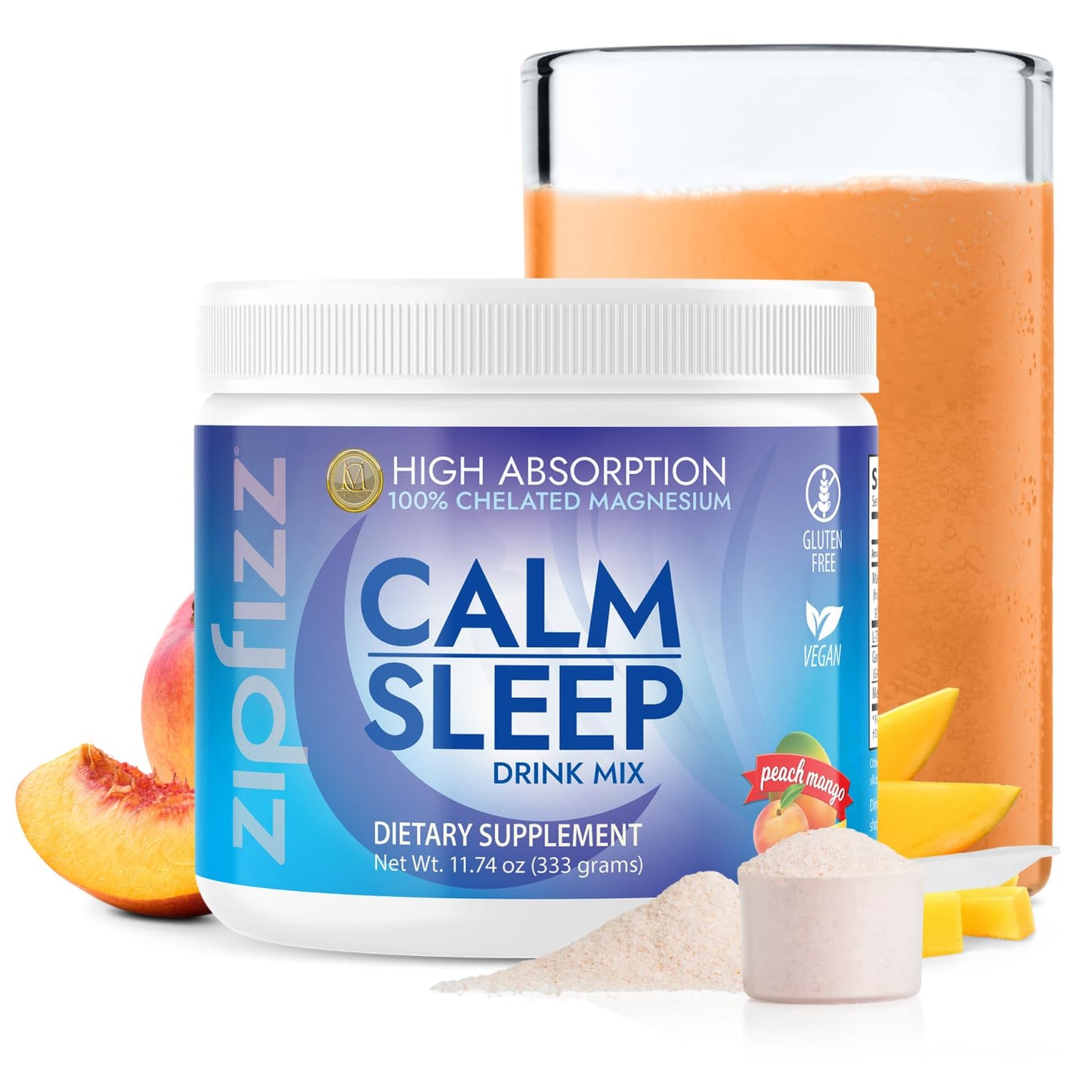 Zipfizz Calm Sleep Supplement Powder Formula Peach Mango 12.3 Ounce