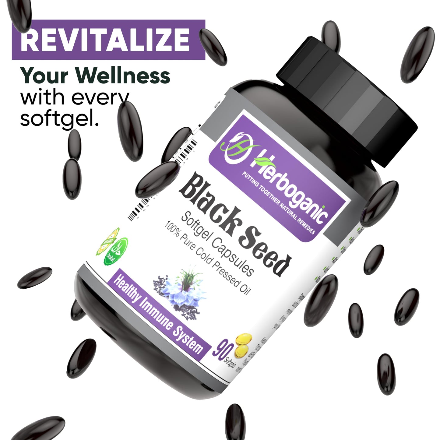 HERBOGANIC Cold Pressed Black Seed Oil Capsules 90 Count