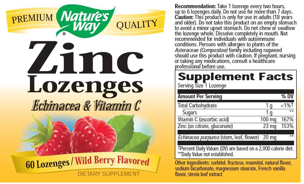 Nature's Way Zinc Lozenges with Echinacea and Vitamin C Lozenges, 180 Count