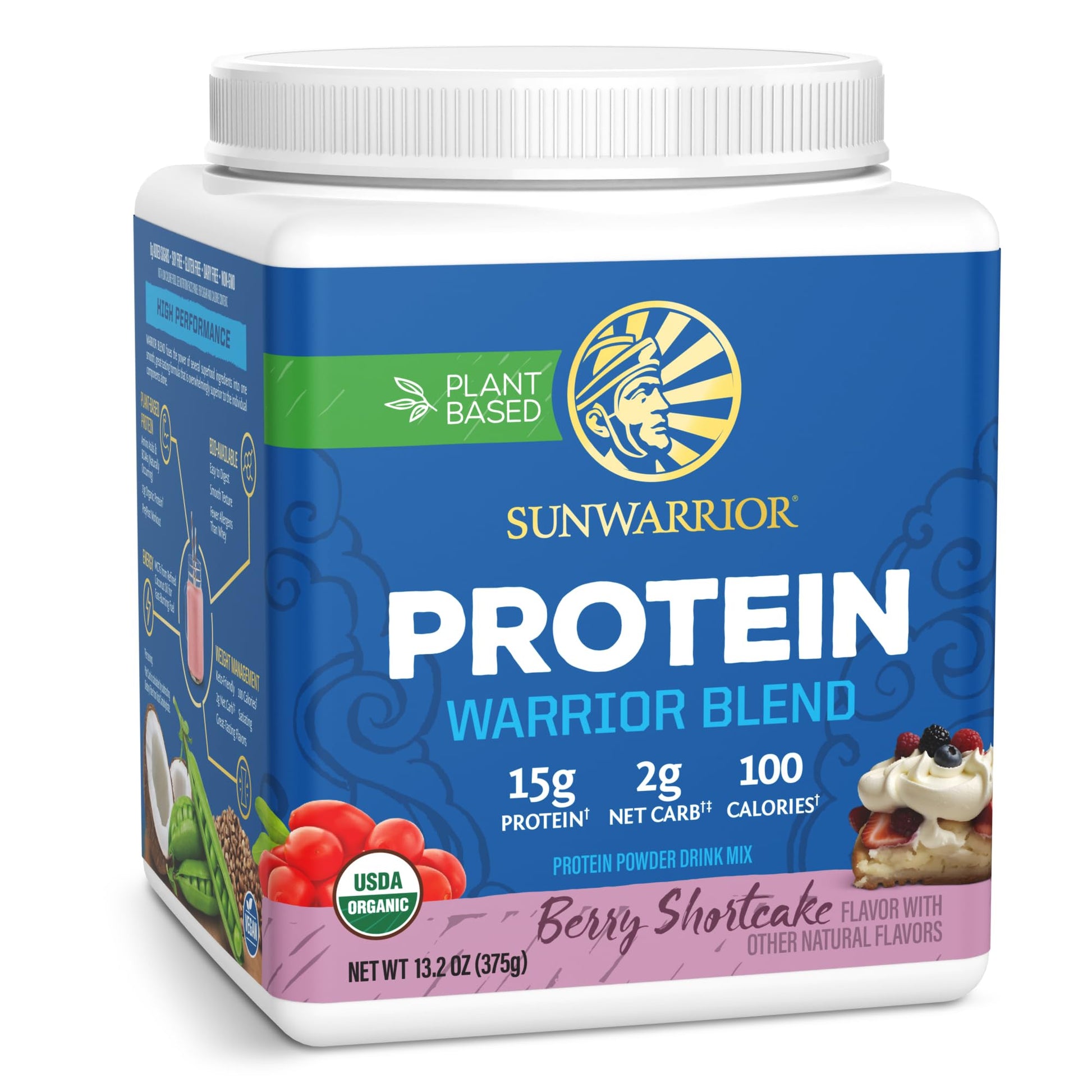 Sunwarrior Warrior Blend Plant Based Raw Vegan Protein Powder with Peas & Hemp Berry, 15 Servings