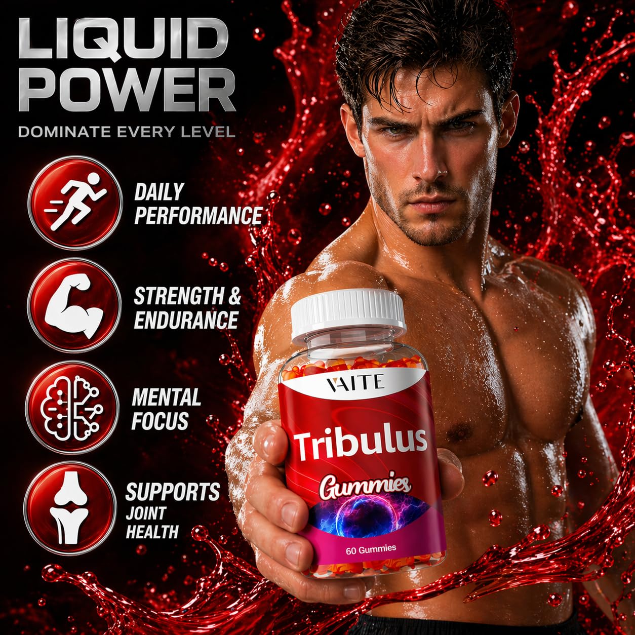 VAITE Tribulus Terrestris Gummies 1000 mg, 60 Count