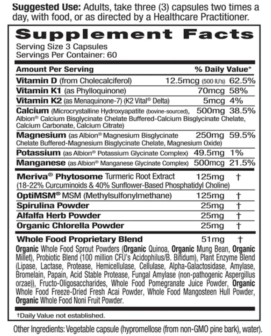 Emerald Labs Osteo Bone Health Immune Support & Bone & Joint Supplement with Vitamin D3, K2, Calcium, Magnesium, OptiMSM, Meriva Phytosome, 180 Capsules