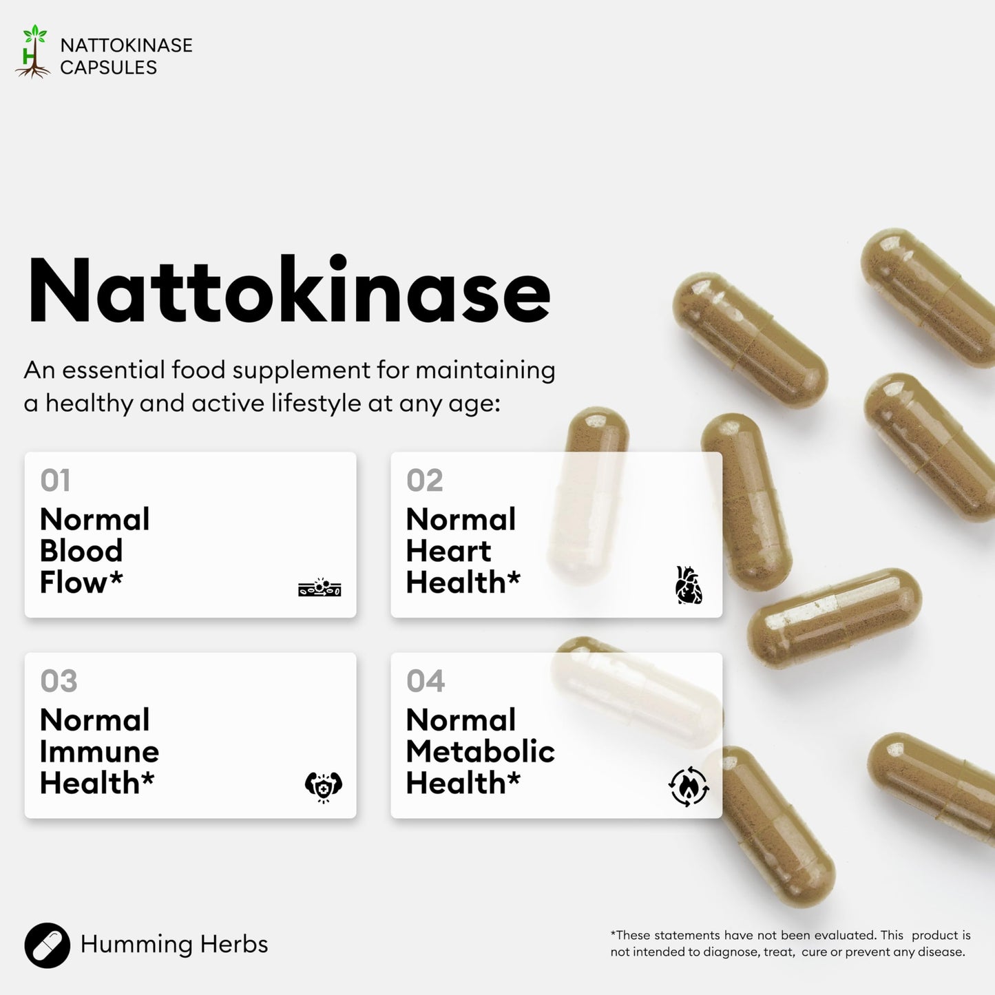 Humming Herbs Nattokinase 300 mg with CoQ10, Grape Seed Extract and Black Pepper Capsules, 90 Count