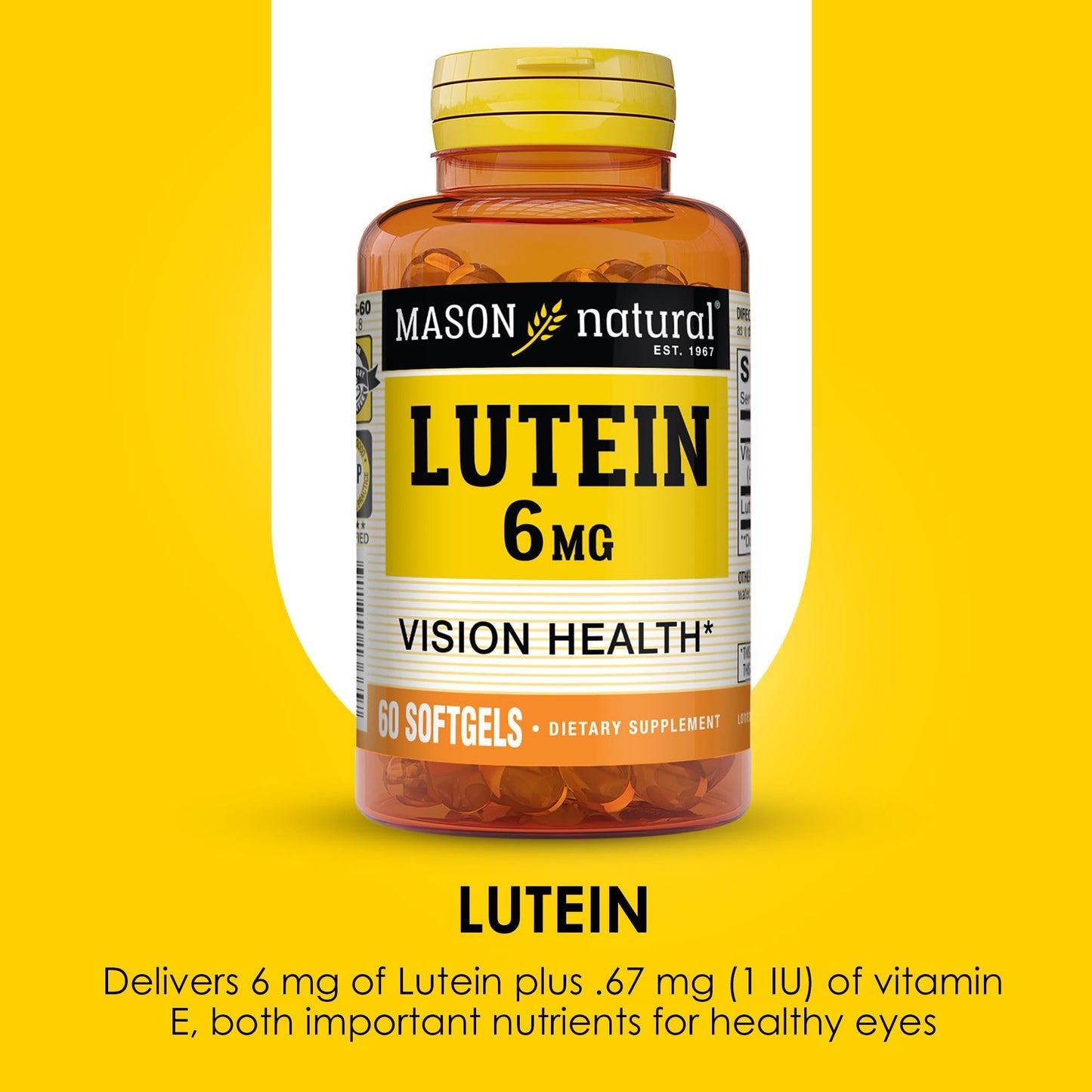 Mason Natural Lutein 6 mg with Vitamin E Softgels, 180 Count