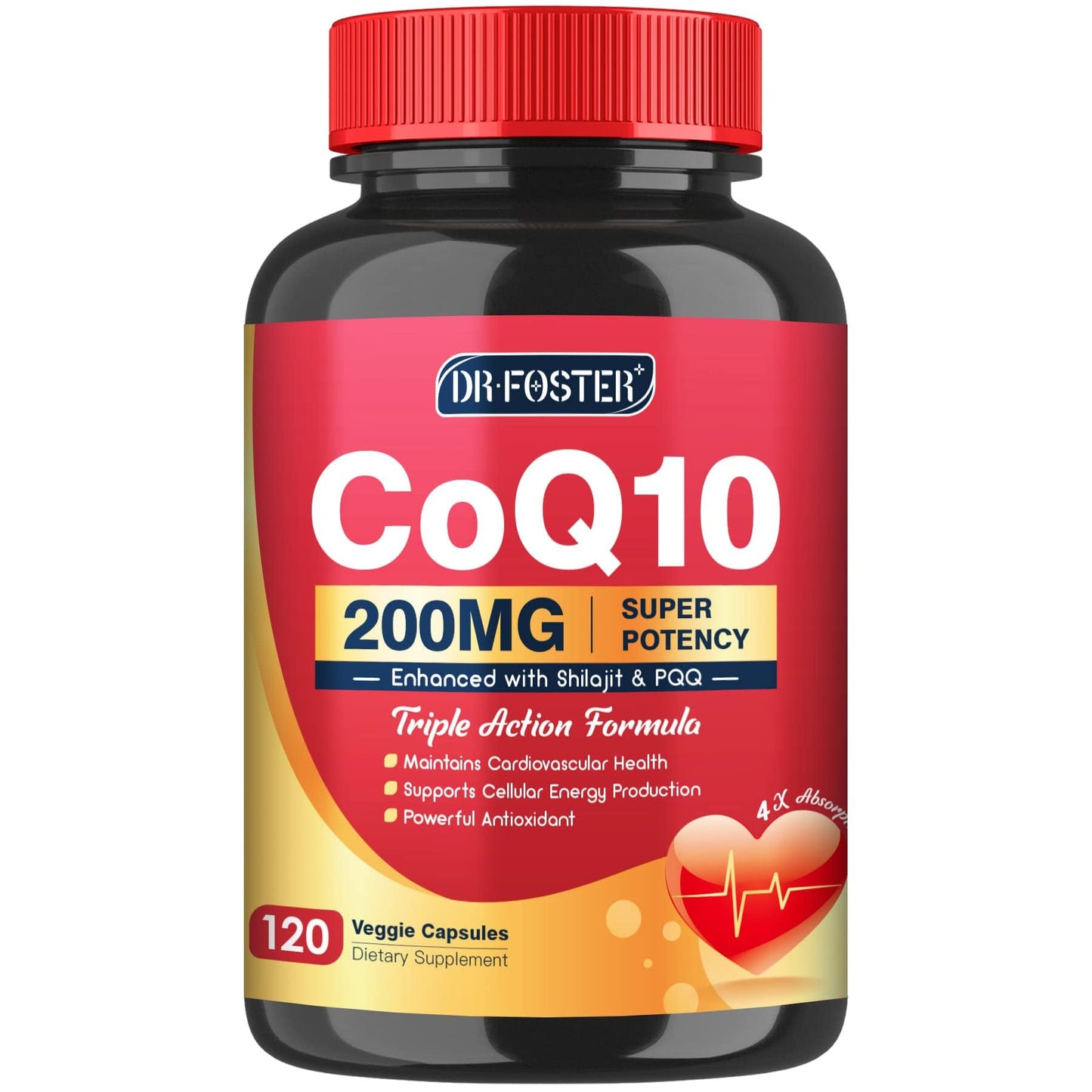 Quinovit CoQ10 200mg with PQQ & Shilajit - High Absorption with Bioperine Coenzyme Q10 Supplements - Powerful Antioxidant for Heart & Brain Health and Energy-Production, 120 Capsules