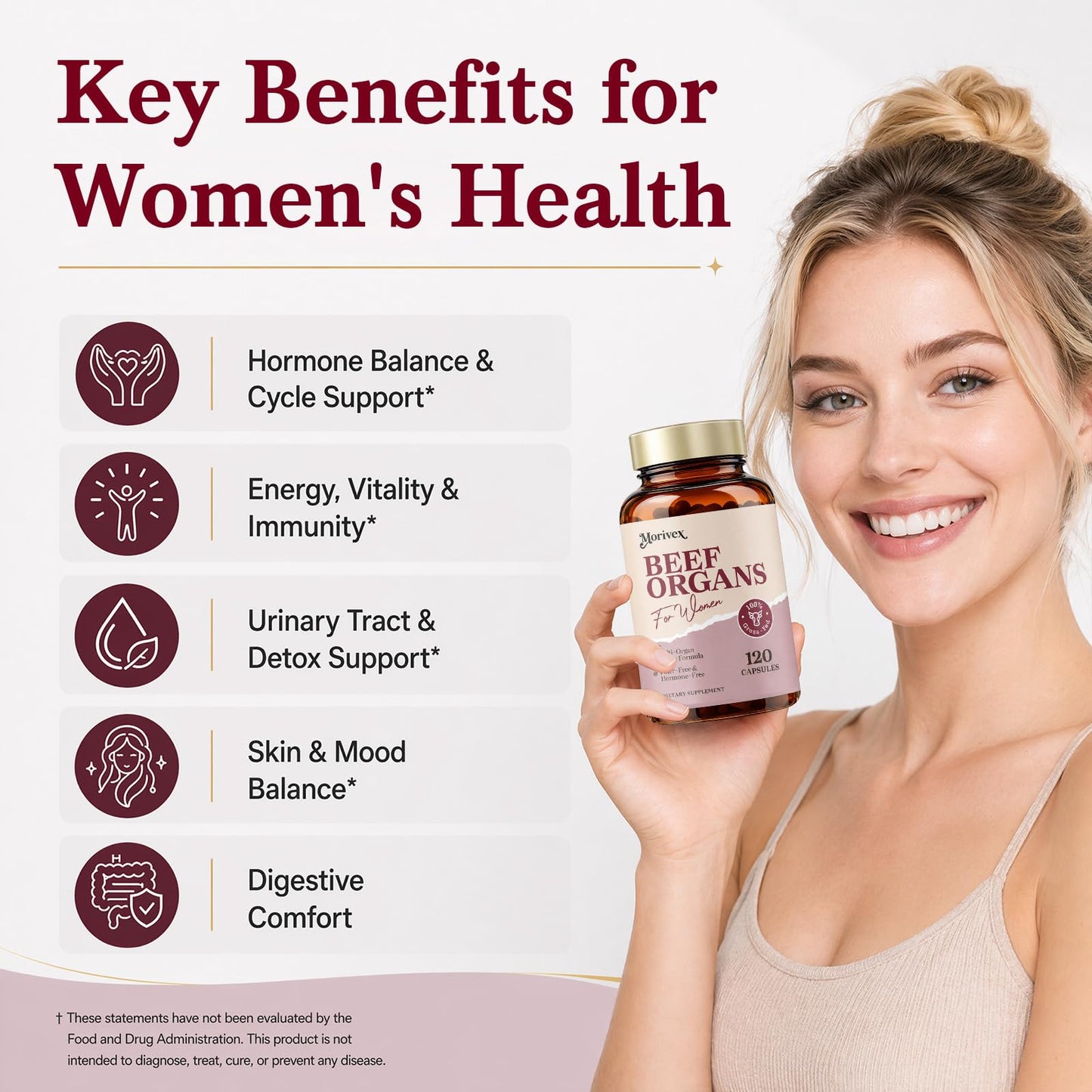 Morivex Beef Organ Supplement for Women Capsules, 120 Capsules