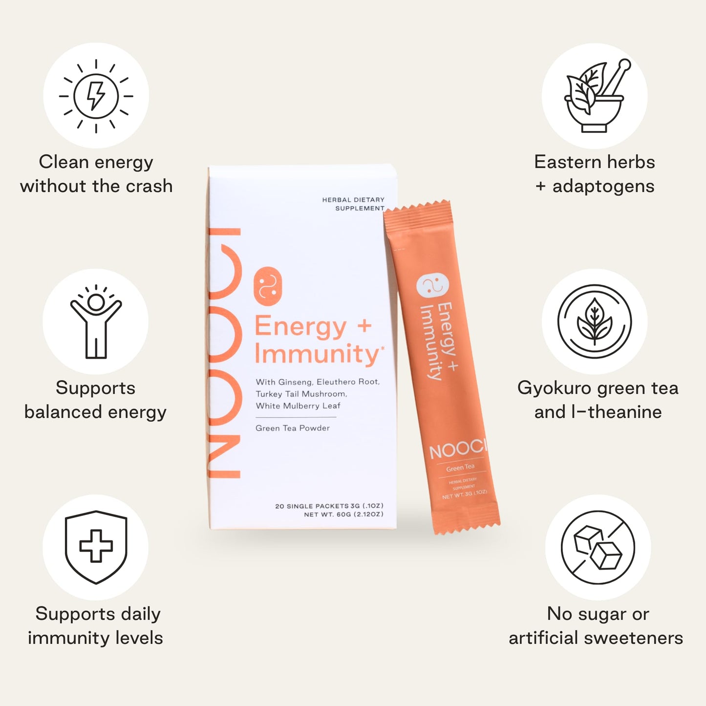 NOOCI Energy + Immunity Natural Herbal Energy Supplement Powder 2.12 oz