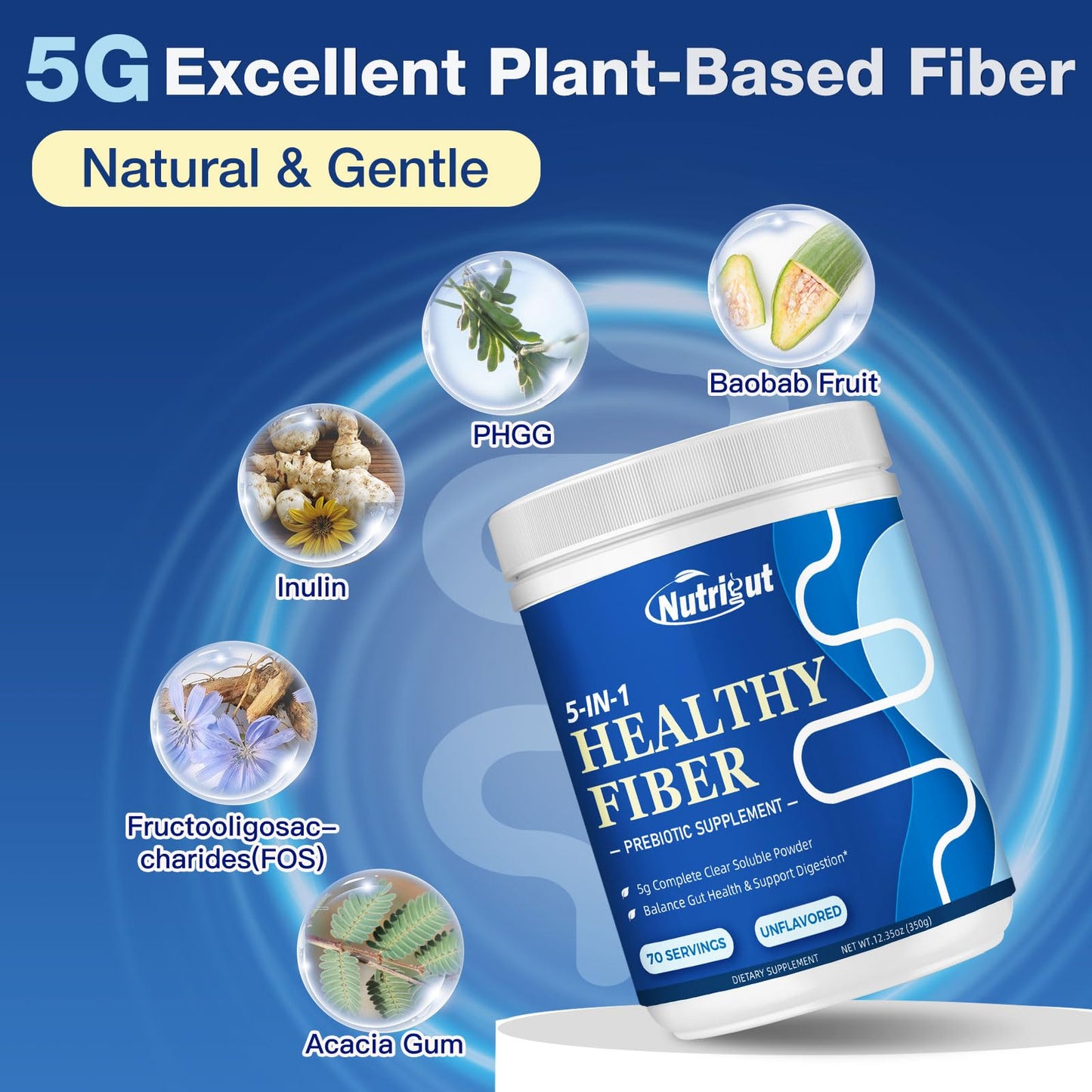 NutriGut Prebiotic Fiber Powder, 12 oz, 70 Servings