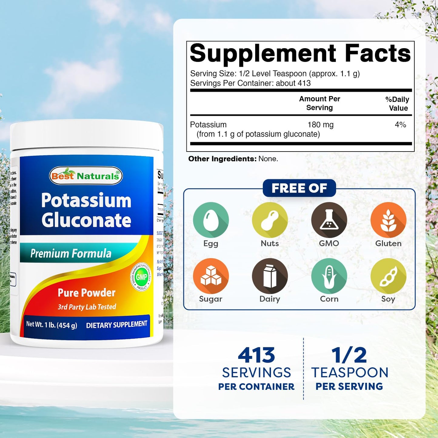 Best Naturals Potassium Gluconate Powder, 48