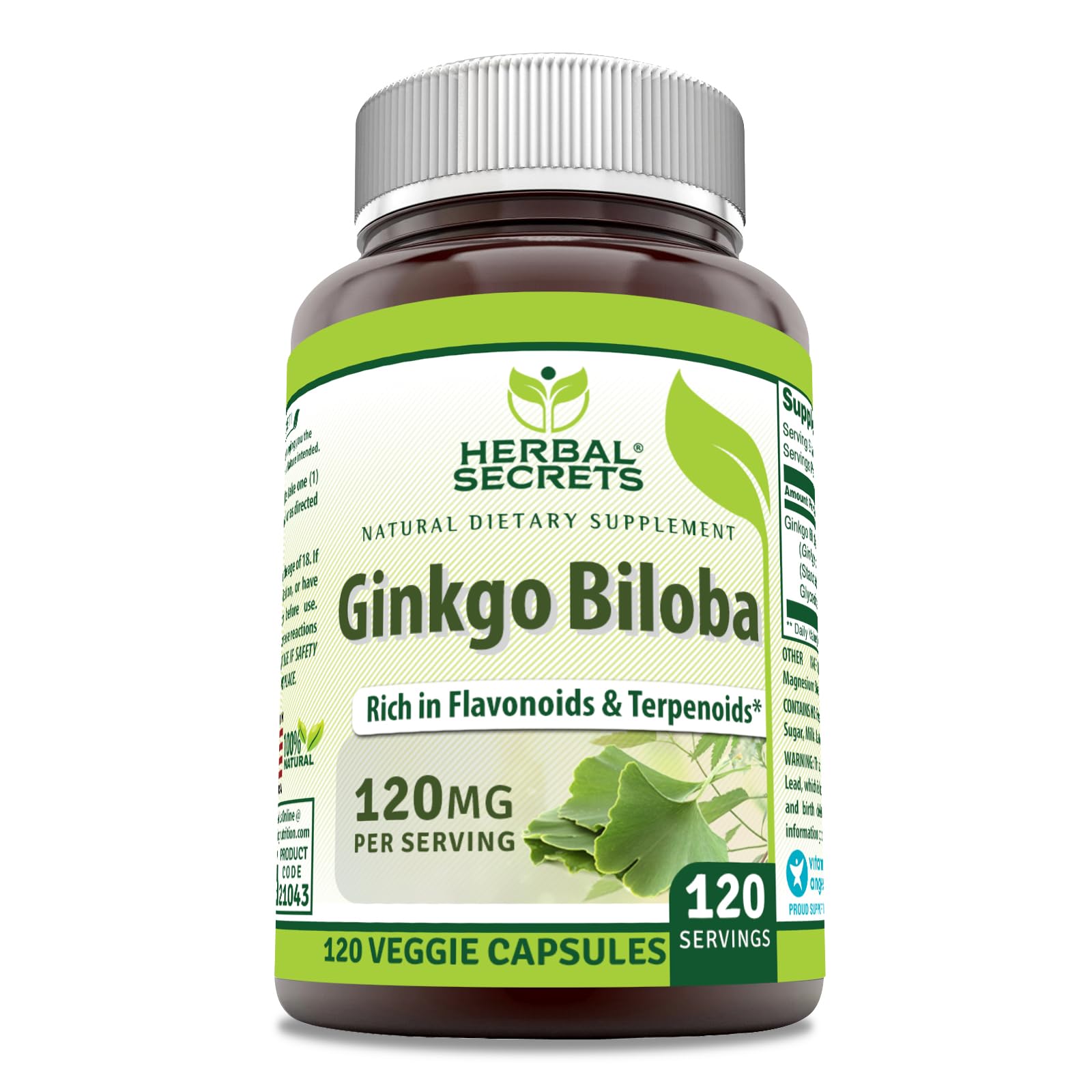 Herbal Secrets Ginkgo Biloba Supplement 120mg Capsules 120 Count
