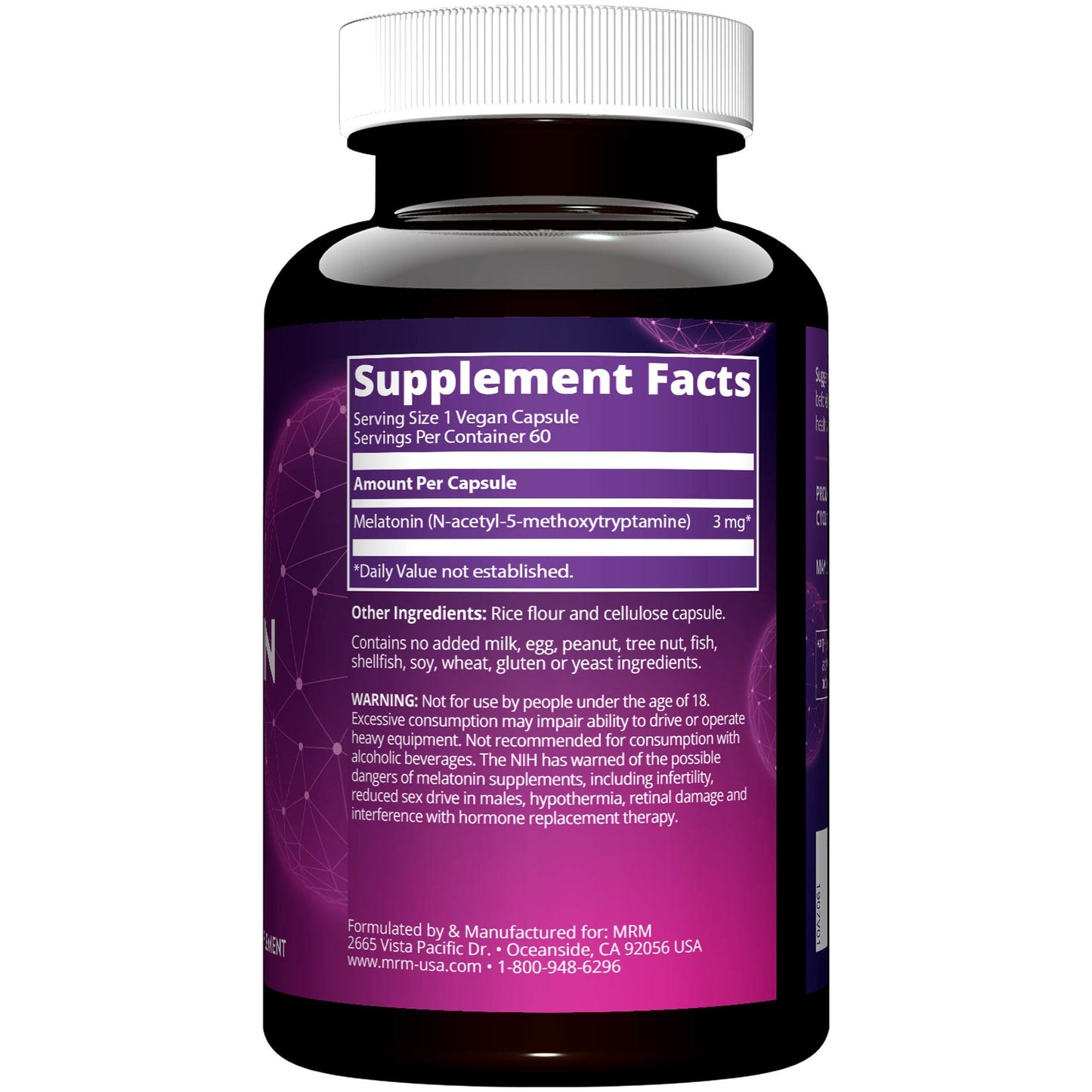 MRM Melatonin 3 mg Capsules, 60 Capsules