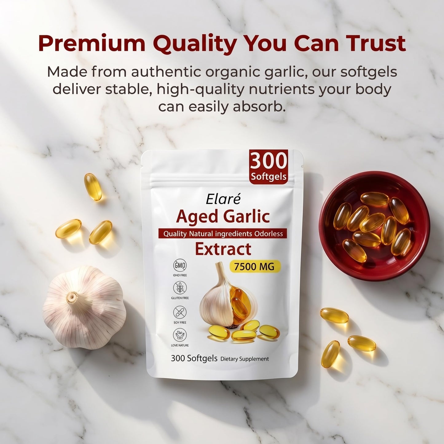 FITactic Elare Aged Garlic Extract Softgels 300 Count