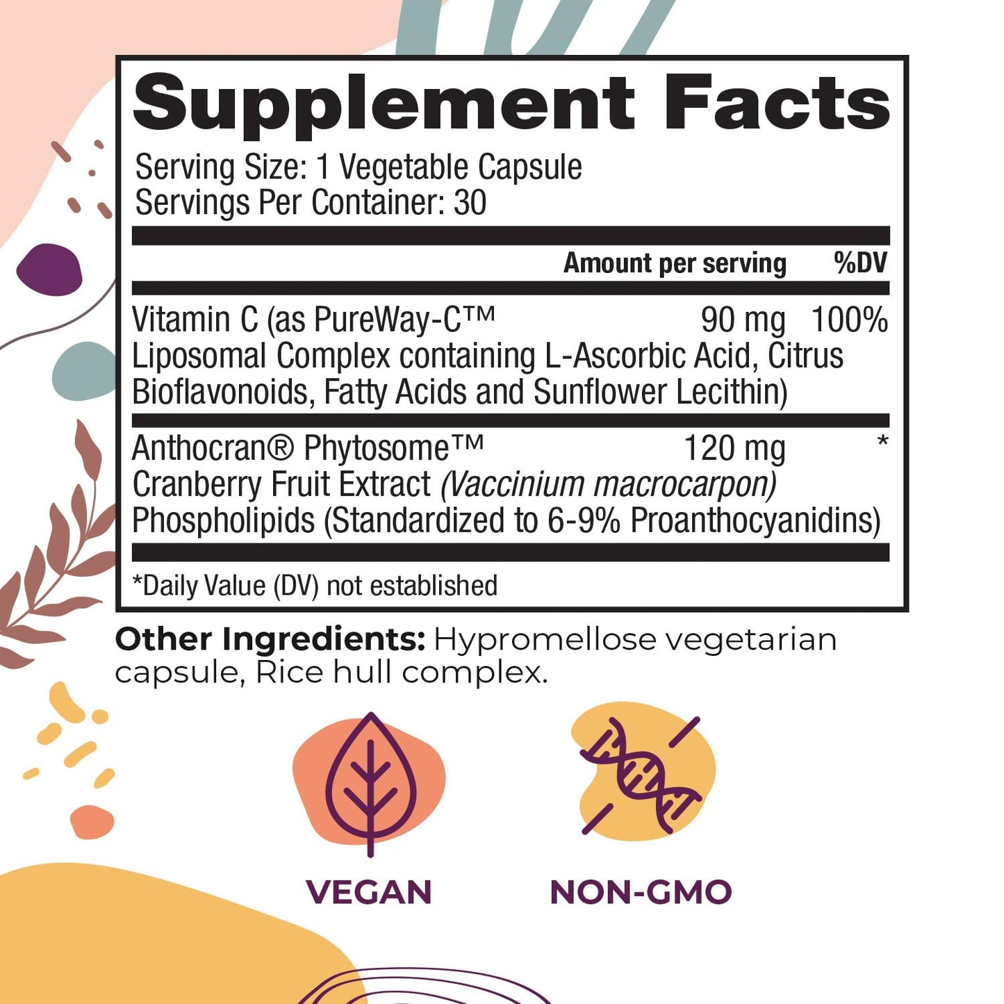 Body Kitchen Urinary Tract Shield with Anthocran Phytosome Cranberry Extract and Liposomal Vitamin C Capsule, 30 Capsules