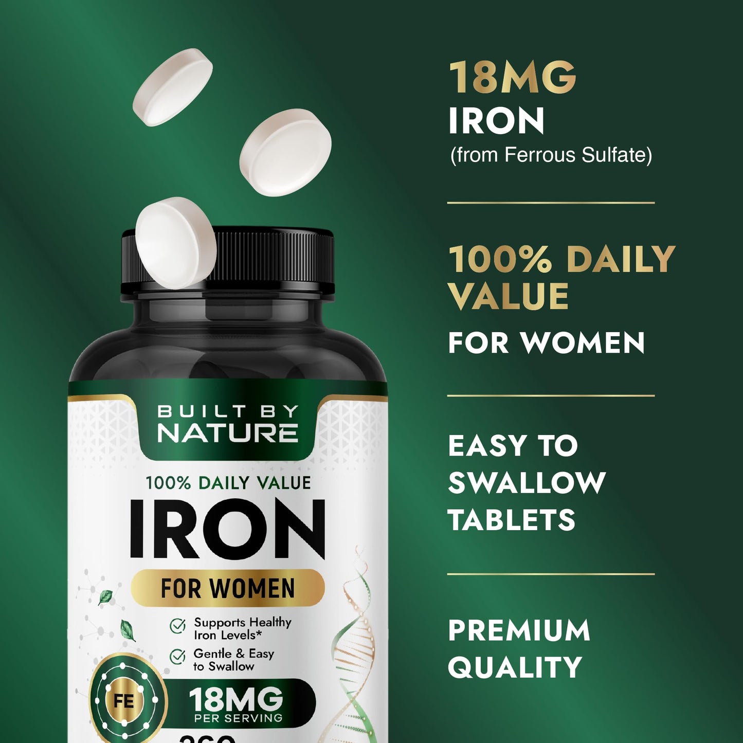 Built by Nature Iron Supplement for Women 18 mg, 360 Tablets