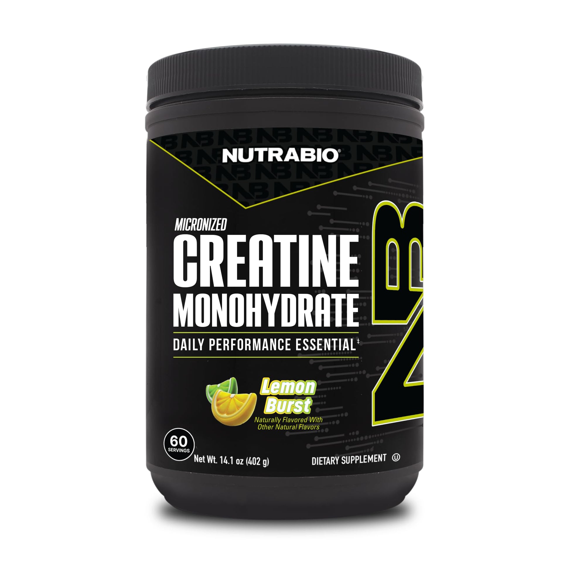 NutraBio Pure Micronized Creatine Monohydrate Powder Lemon Burst, 300 g, 14.24