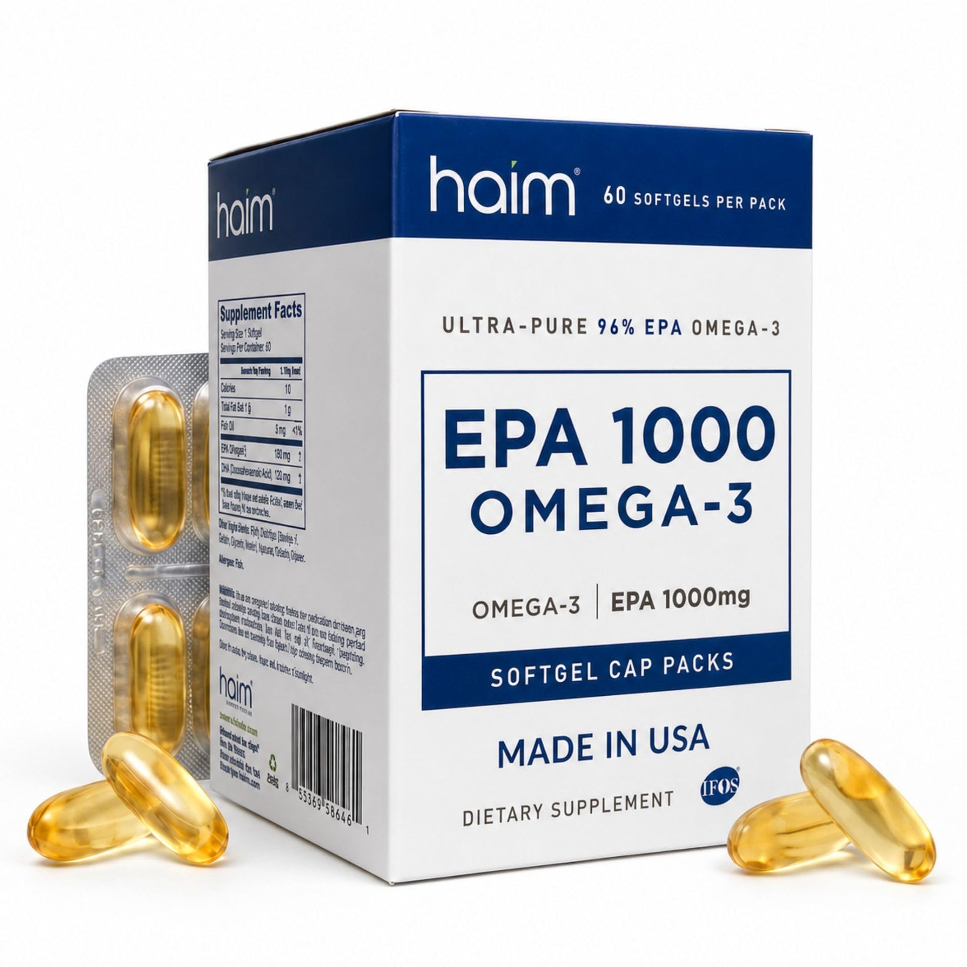 HAIM EPA1000 High-Potency EPA Fish Oil Supplement Softgels, 60 Count