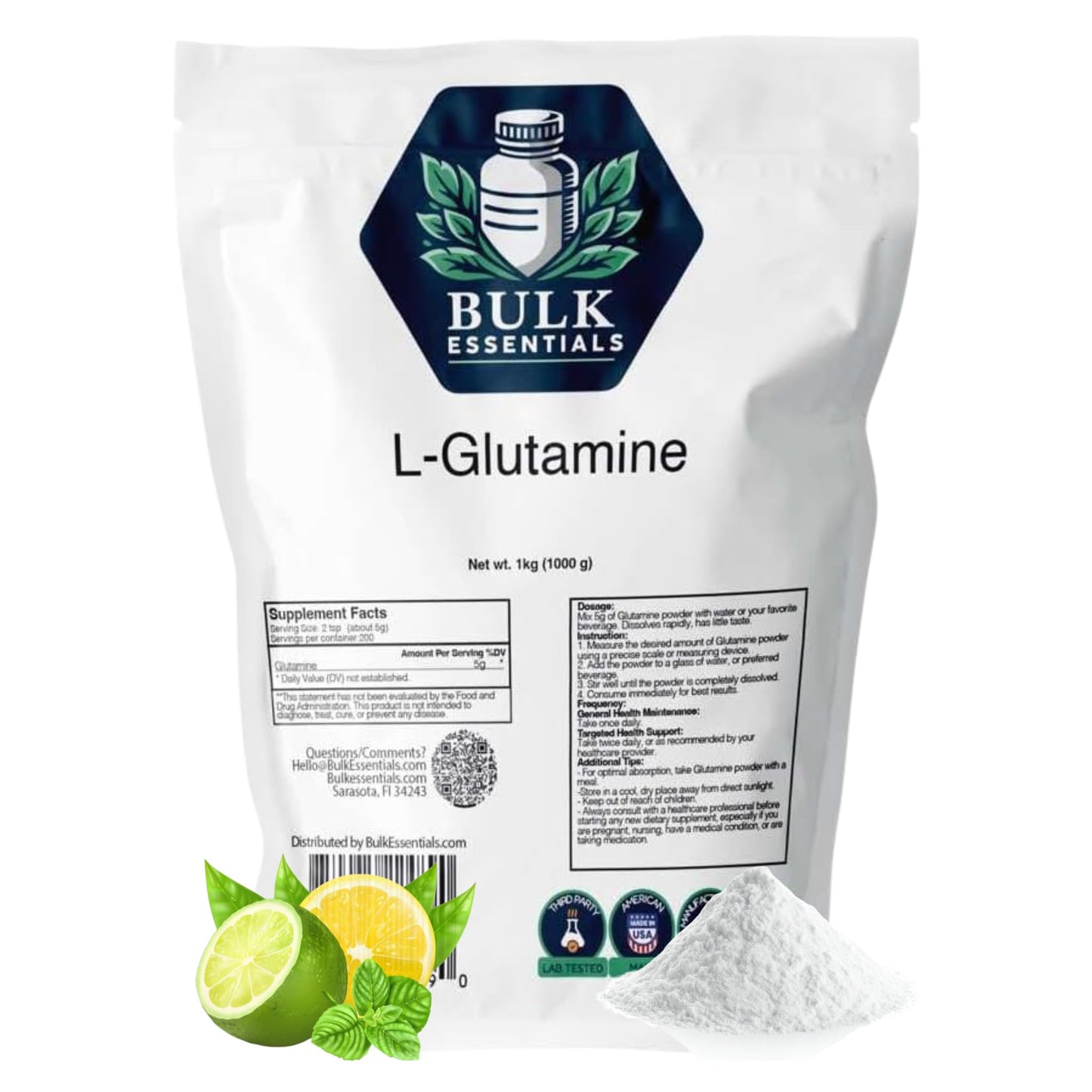 Bulk Essentials L-Glutamine Powder – Unflavored, 2.2 lb