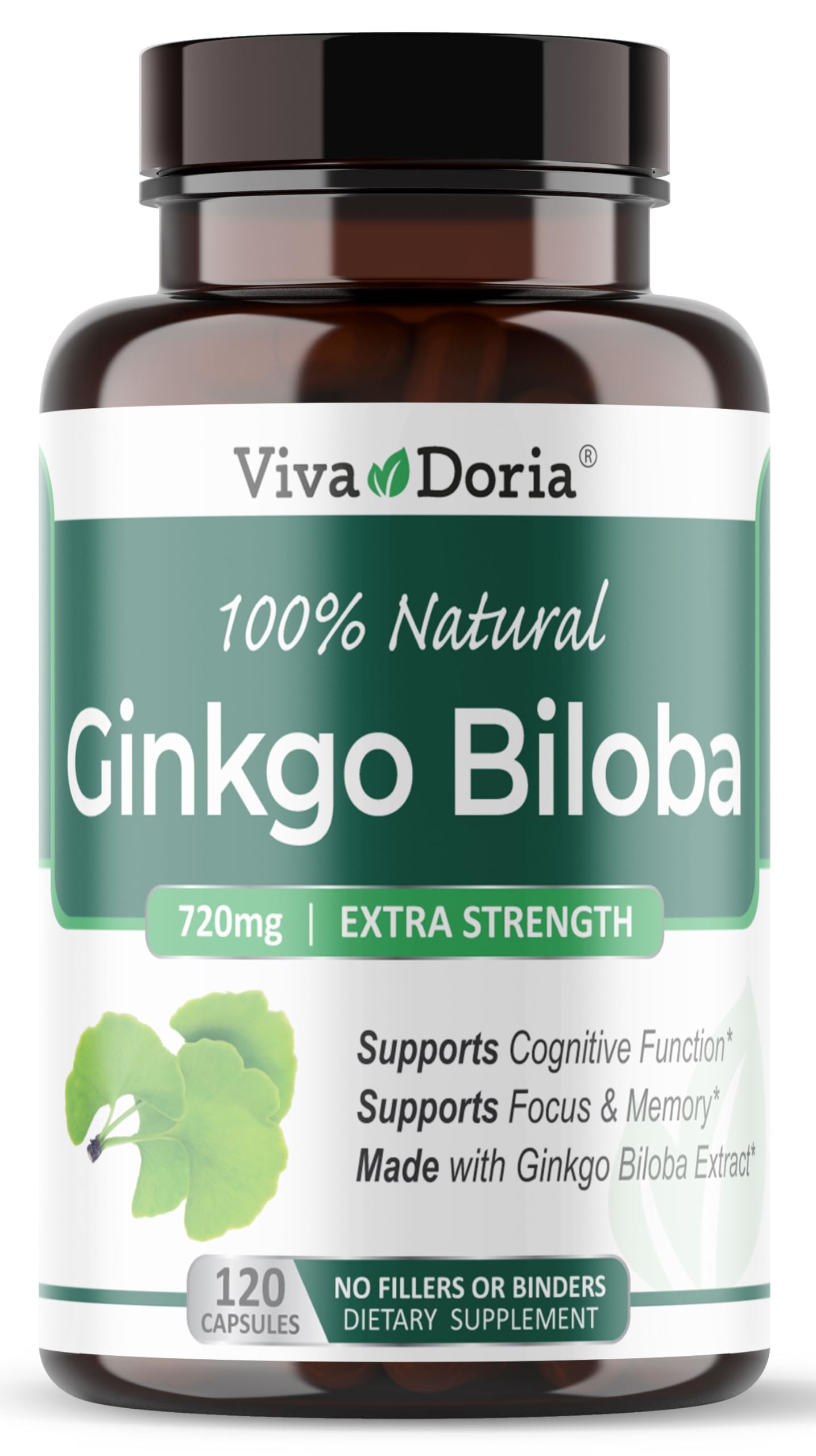 Viva Doria Ginkgo Biloba 720mg, Supports Brain Function & Memory Support Vegetable Capsules 120 Count