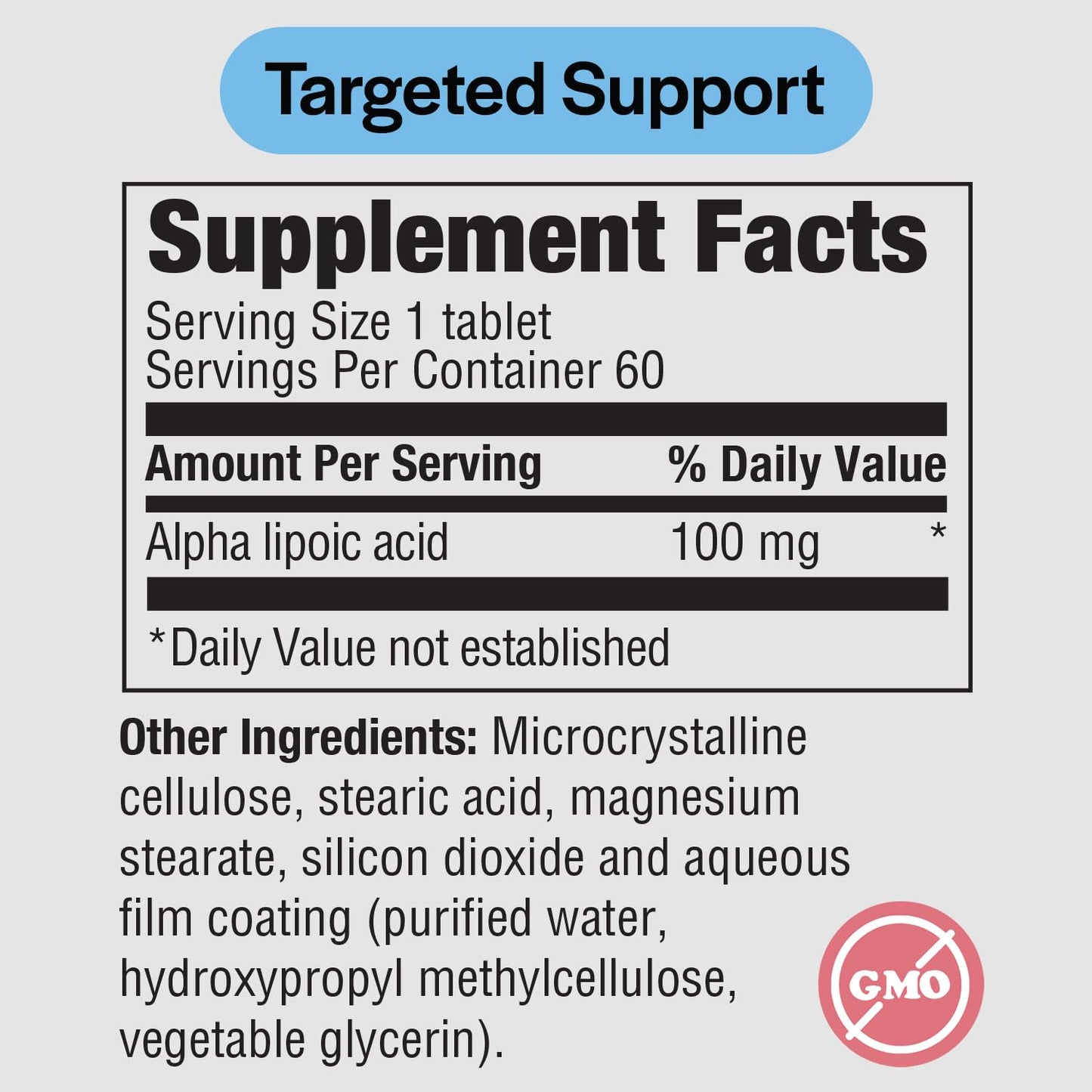 PureFormulas Alpha Lipoic Acid 100 mg Tablet, Non-GMO, 60 Count