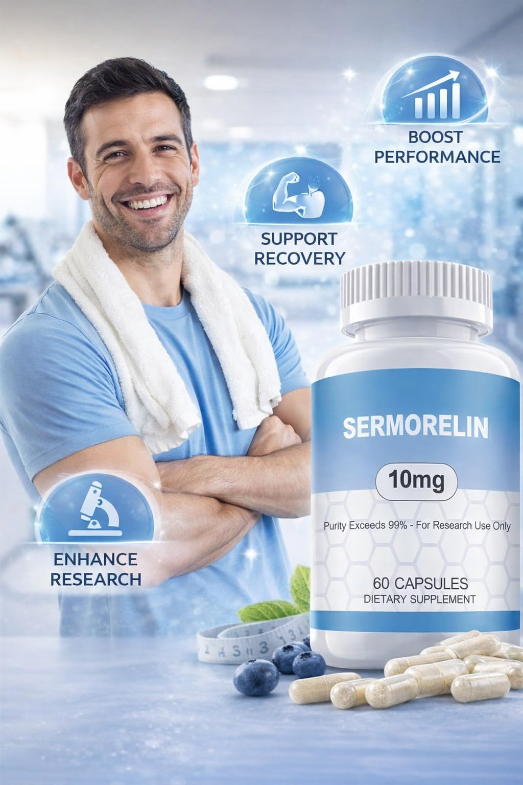 WUCOO Sermorelin Research Peptide Capsules, 60 Count