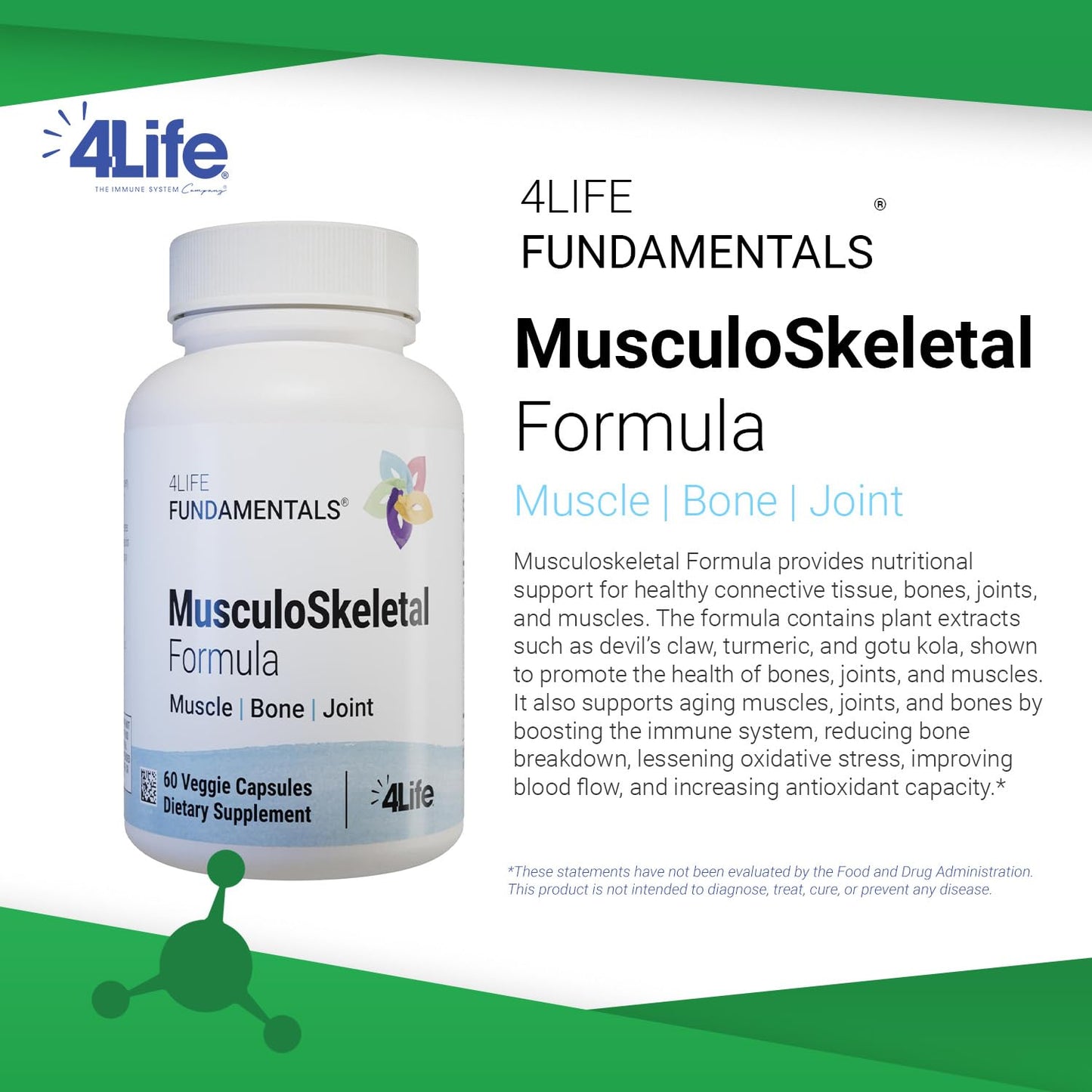 4Life Musculoskeletal Formula - Devil’s Claw, Turmeric, Gotu Kola and Alfalfa for Bone, Joint, Muscle and Tissue Health Capsule, 60 Count