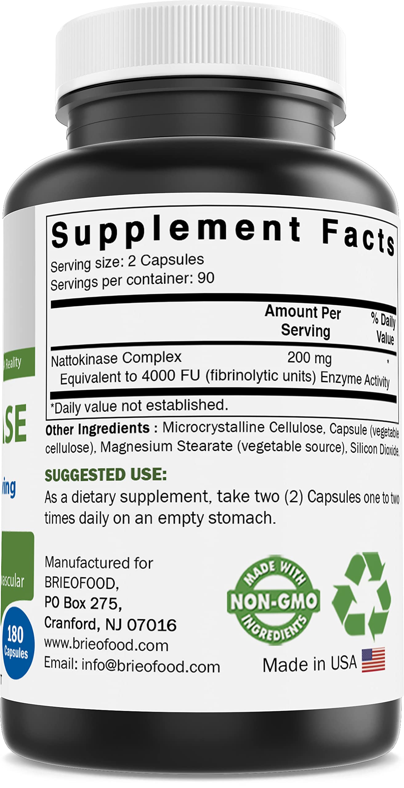 Brieofood Nattokinase 4000 FU (Fibrinolytic Unit) per Serving Capsules 360