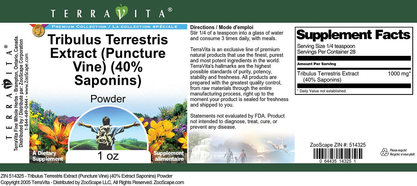 Terravita Tribulus Terrestris Extract (Puncture Vine) (40% Saponins) Powder, 3 Pack