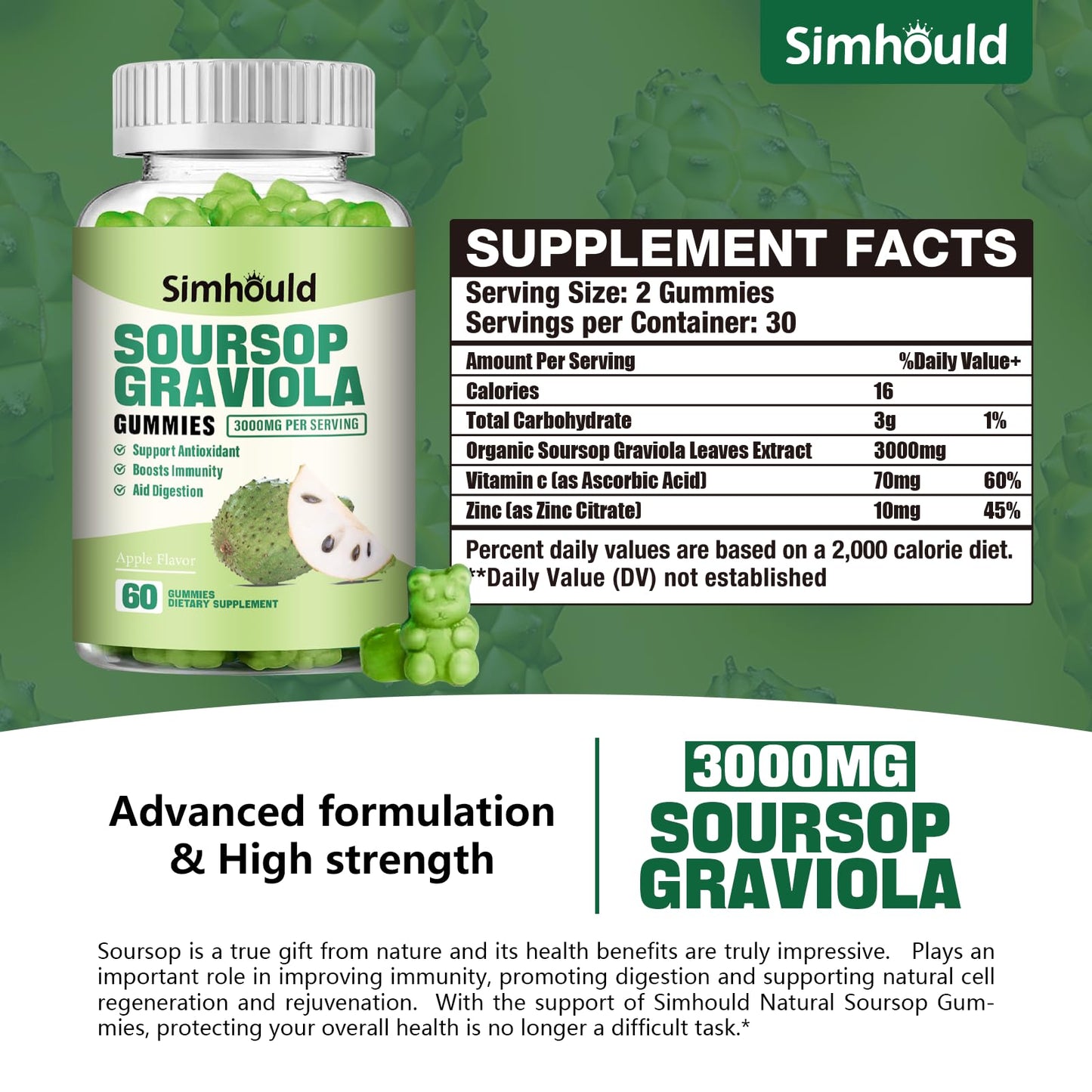 Simhould Soursop Graviola Gummies, 120 Count