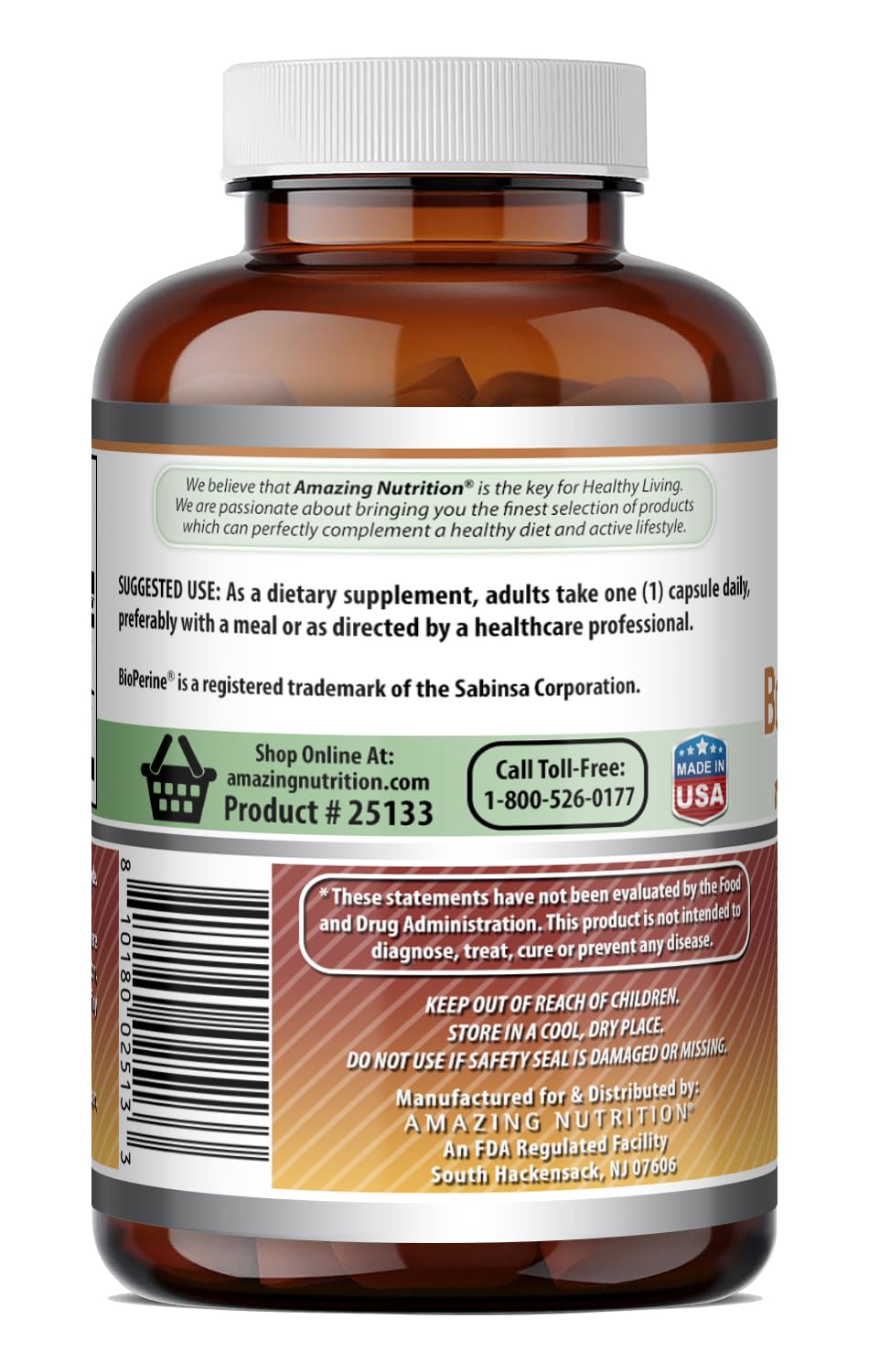 Amazing Nutrition Boswellia Extract with Bioperine Supplement Capsules, 120 Count