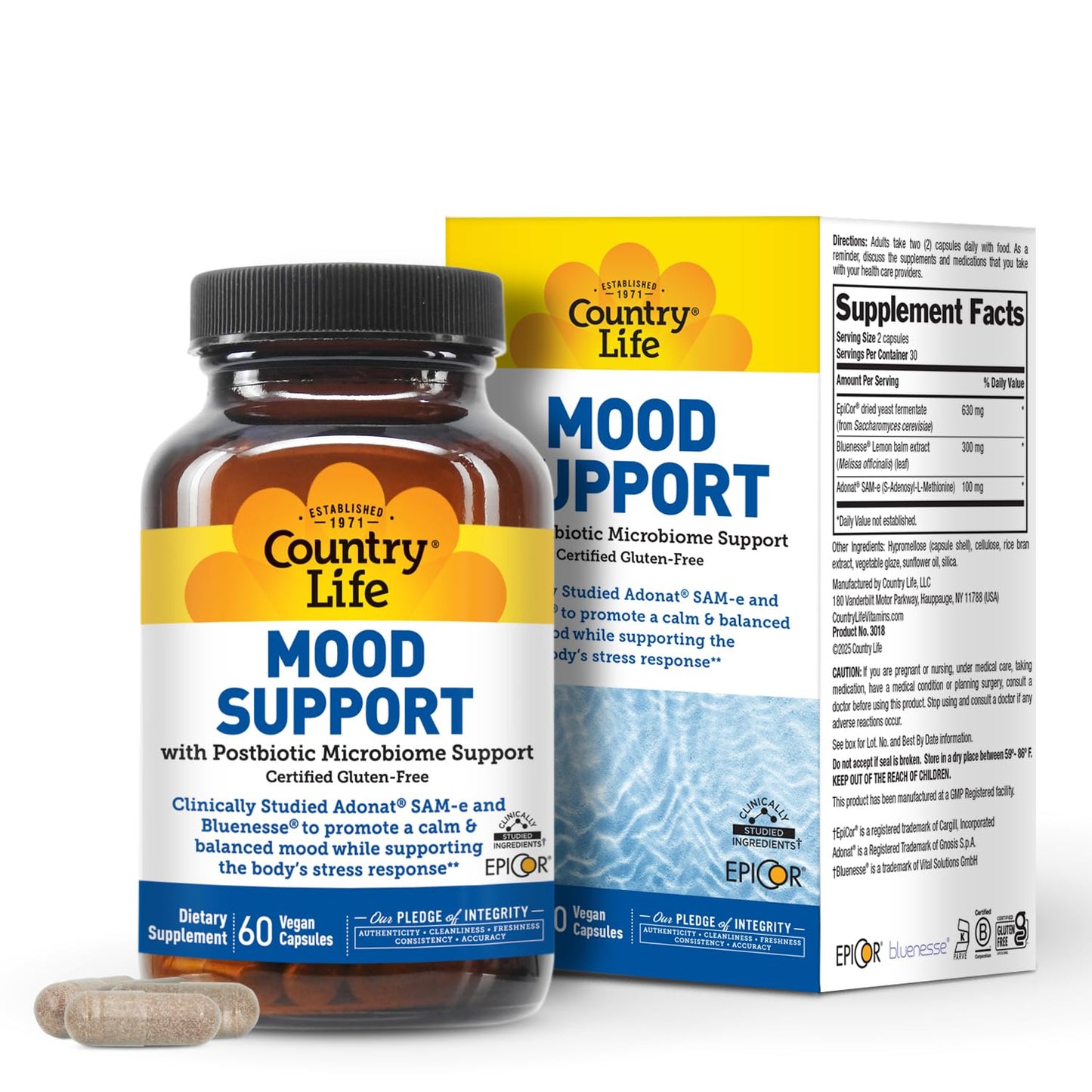 Country Life Mood Support Supplement Capsules, 60 Count
