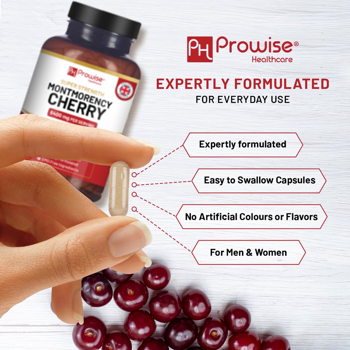 PH PROWISE Healthcare Montmorency Cherry 6400mg Tart Cherry Capsules, 200 Count