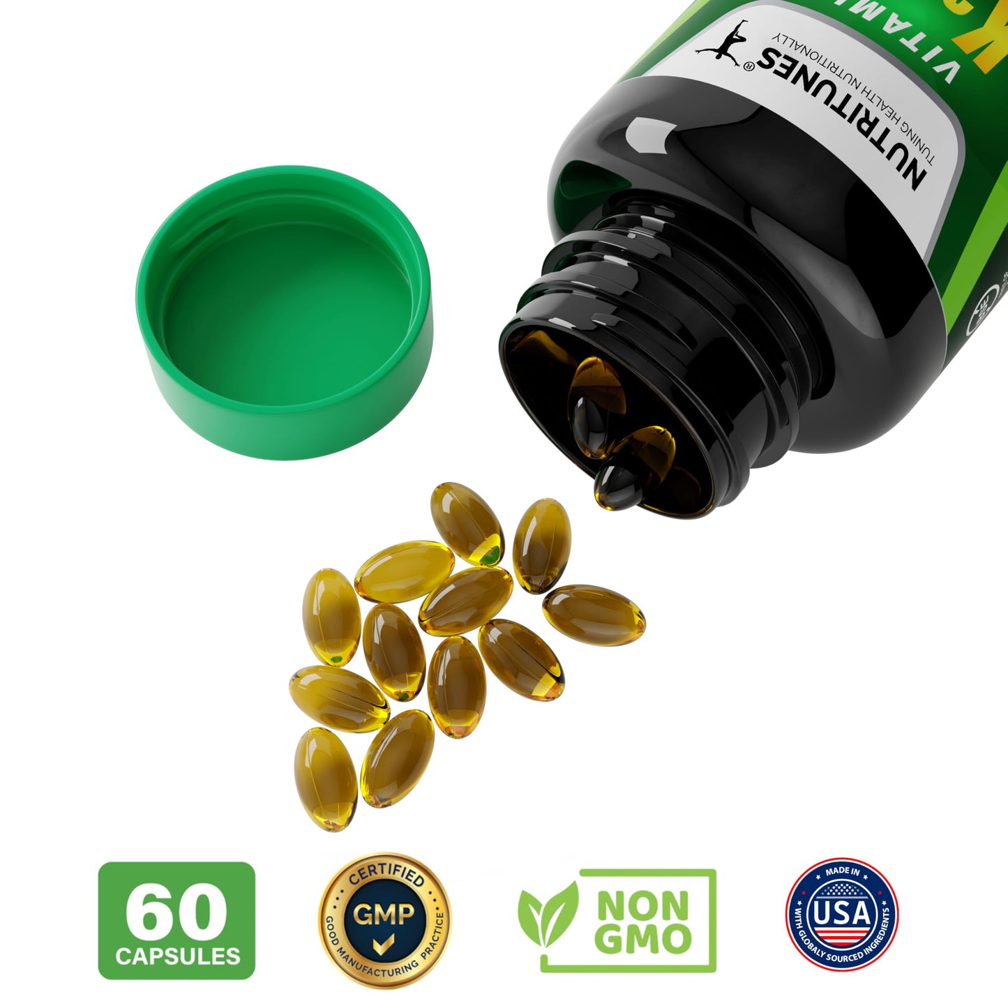 Nutritunes Vitamin D3 K2 5000 IU D3 & 100 mcg K2 MK-7 Softgels 120