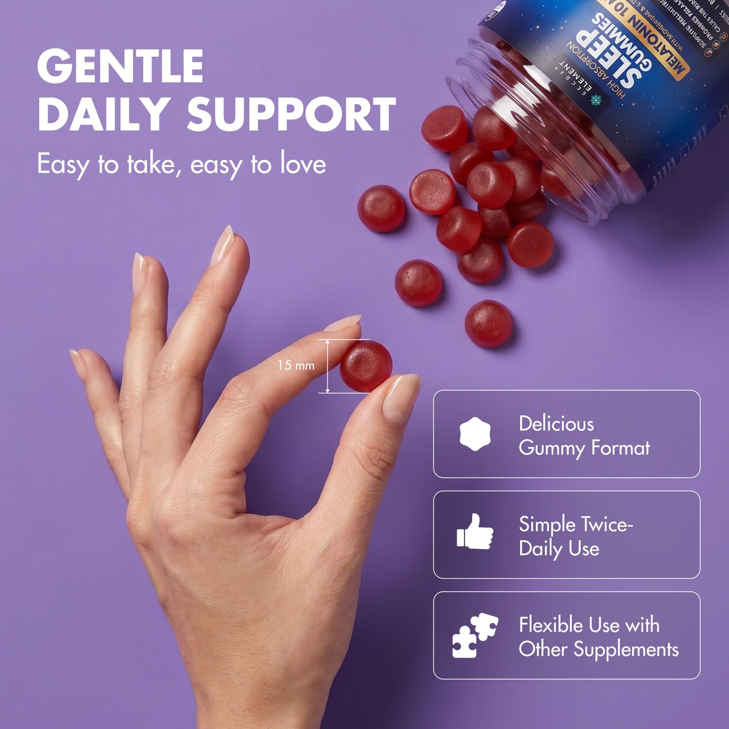 Secret Element Sleep Gummies – Nighttime Relaxation & Sleep Cycle Support with Melatonin 10 mg, Magnesium & L-Theanine – Vegan, Sugar Free, Non-GMO – BlackBerry, 120 Gummies