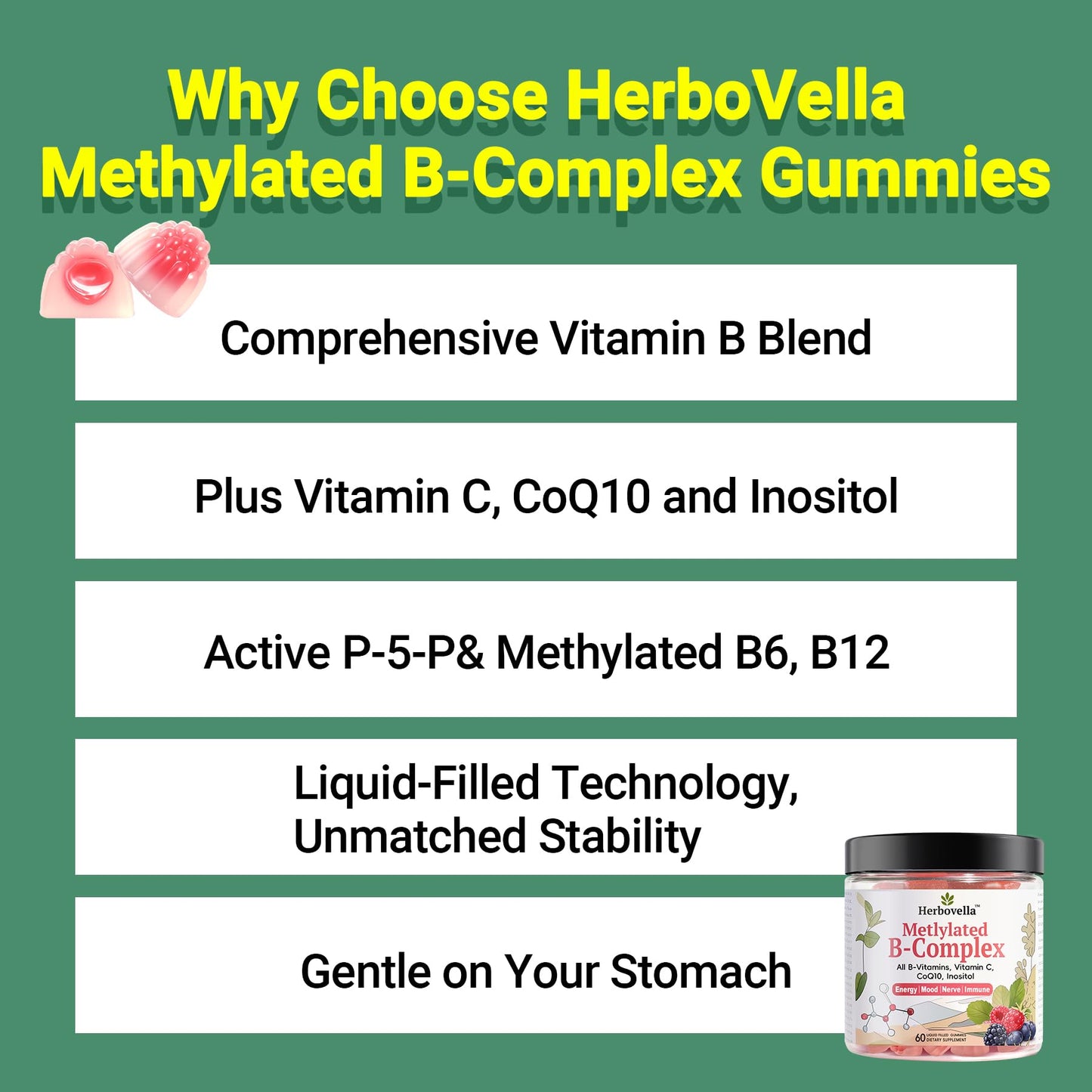 Herbovella Methylated Vitamin B Complex Gummies, 60 Count