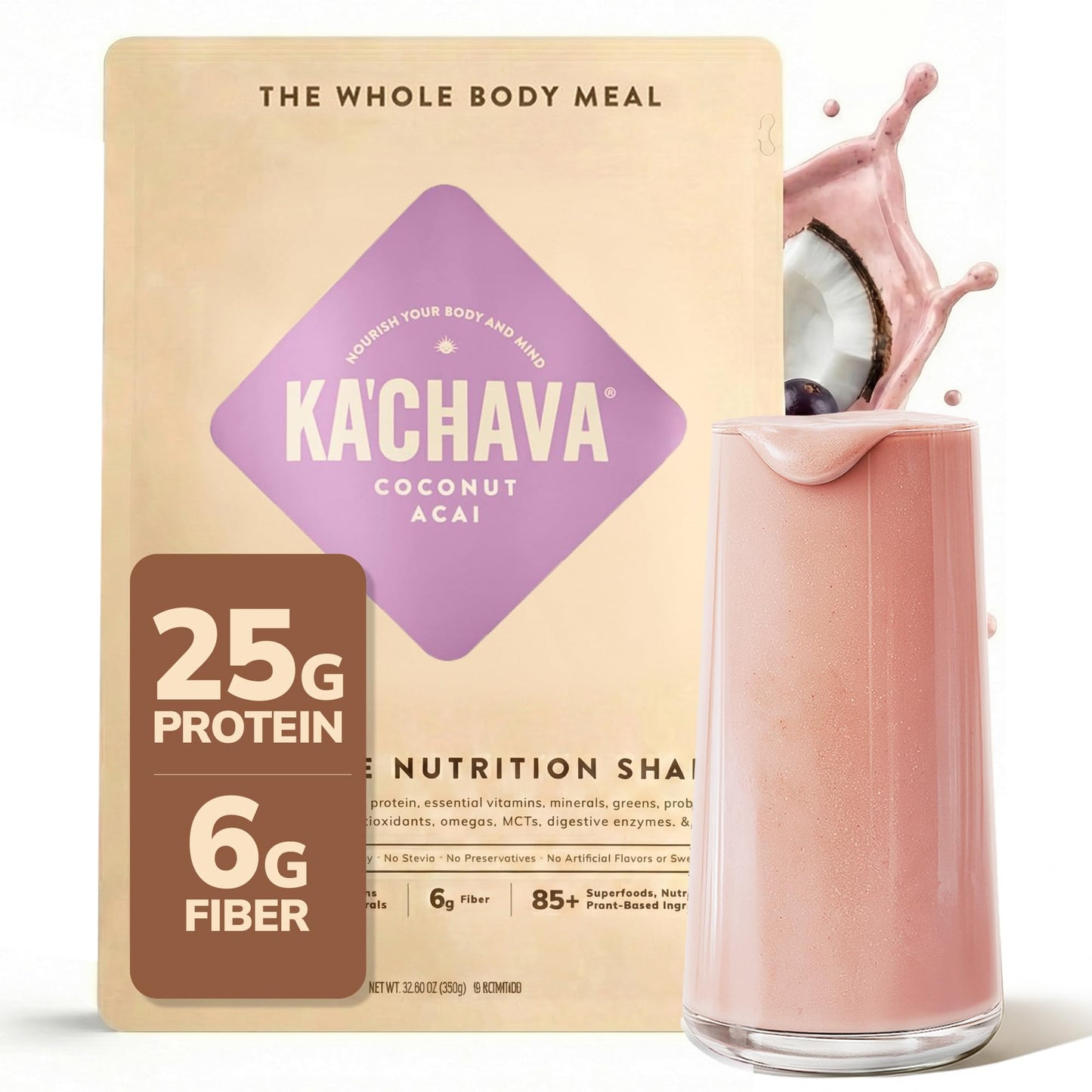 Ka'Chava Whole Body Meal Shake Coconut Acai Powder 15 Servings