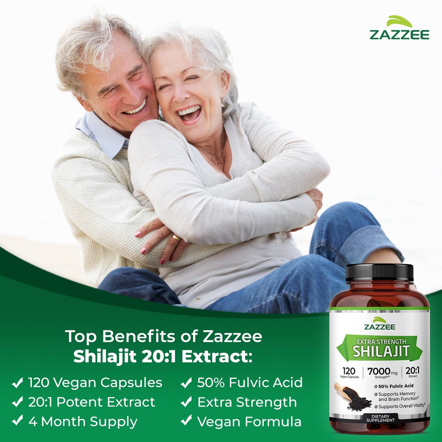 Zazzee 100% Pure Himalayan Shilajit 20:1 Extract, 50% Fulvic Acid, 120 Vegan Capsules