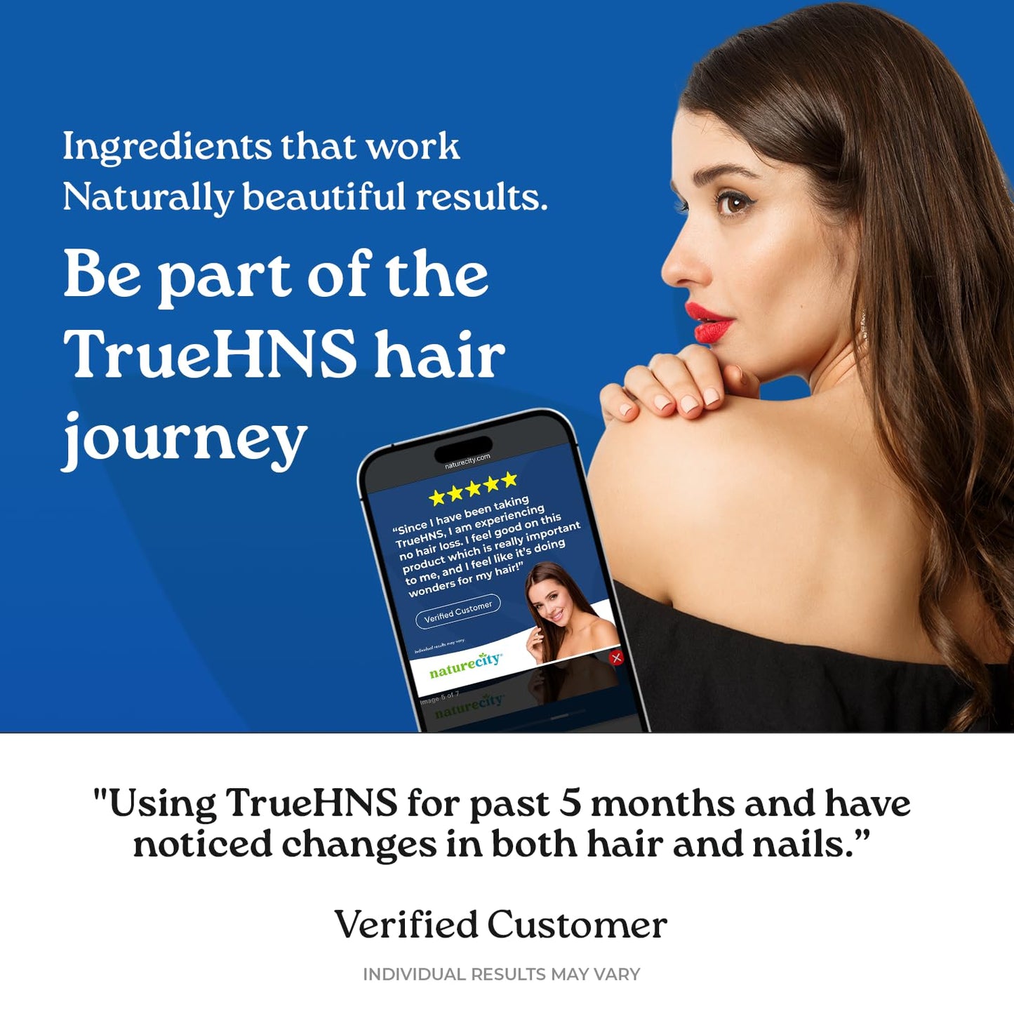 NatureCity True-HNS Hair Nails and Skin Cynatine Keratin and Plant Based Biotin Vitamin Supplement Capsules 60 Veggie Capsules Non-GMO